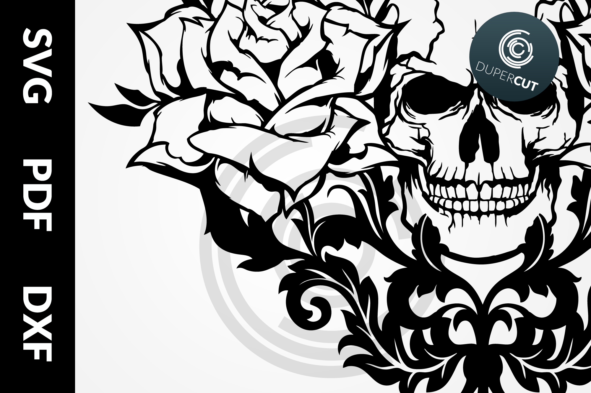 SVG / PDF / DXF Skull with Roses, Papercutting Template