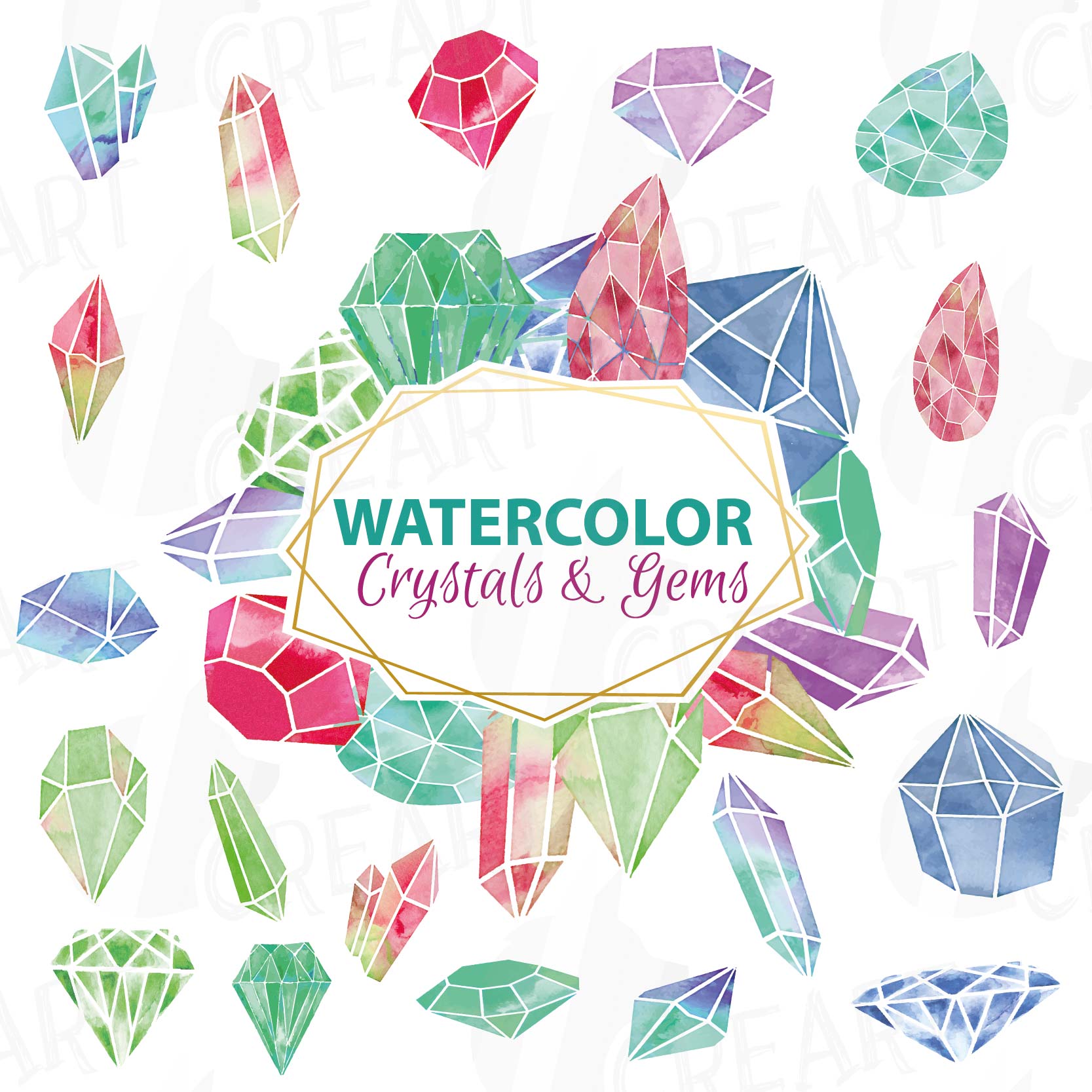 Download Watercolor Crystals and Gemstones clip art collection, 19 ...