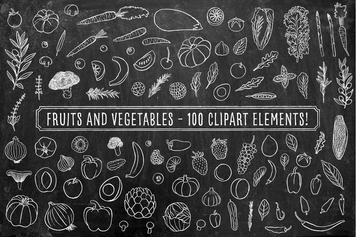 Chalkboard Fruits and Vegetables (82255) Illustrations Design Bundles