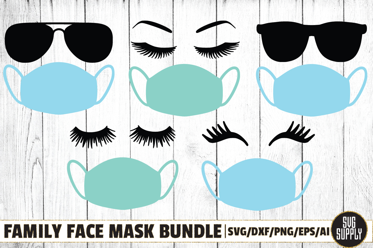 Family Fashion Face in Face Mask SVG Cut File Bundle (523922) | Cut