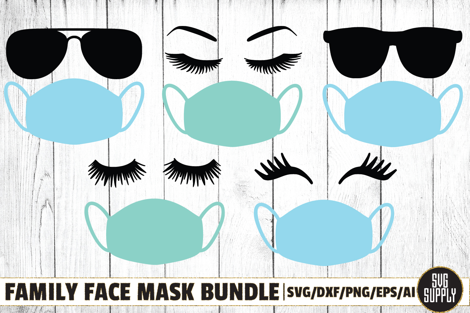 Family Fashion Face in Face Mask SVG Cut File Bundle ...