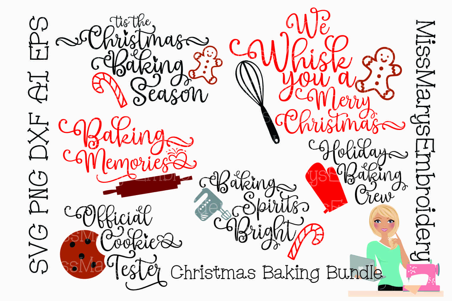 Christmas Baking Bundle Saying SVG Cutting File PNG DXF AI