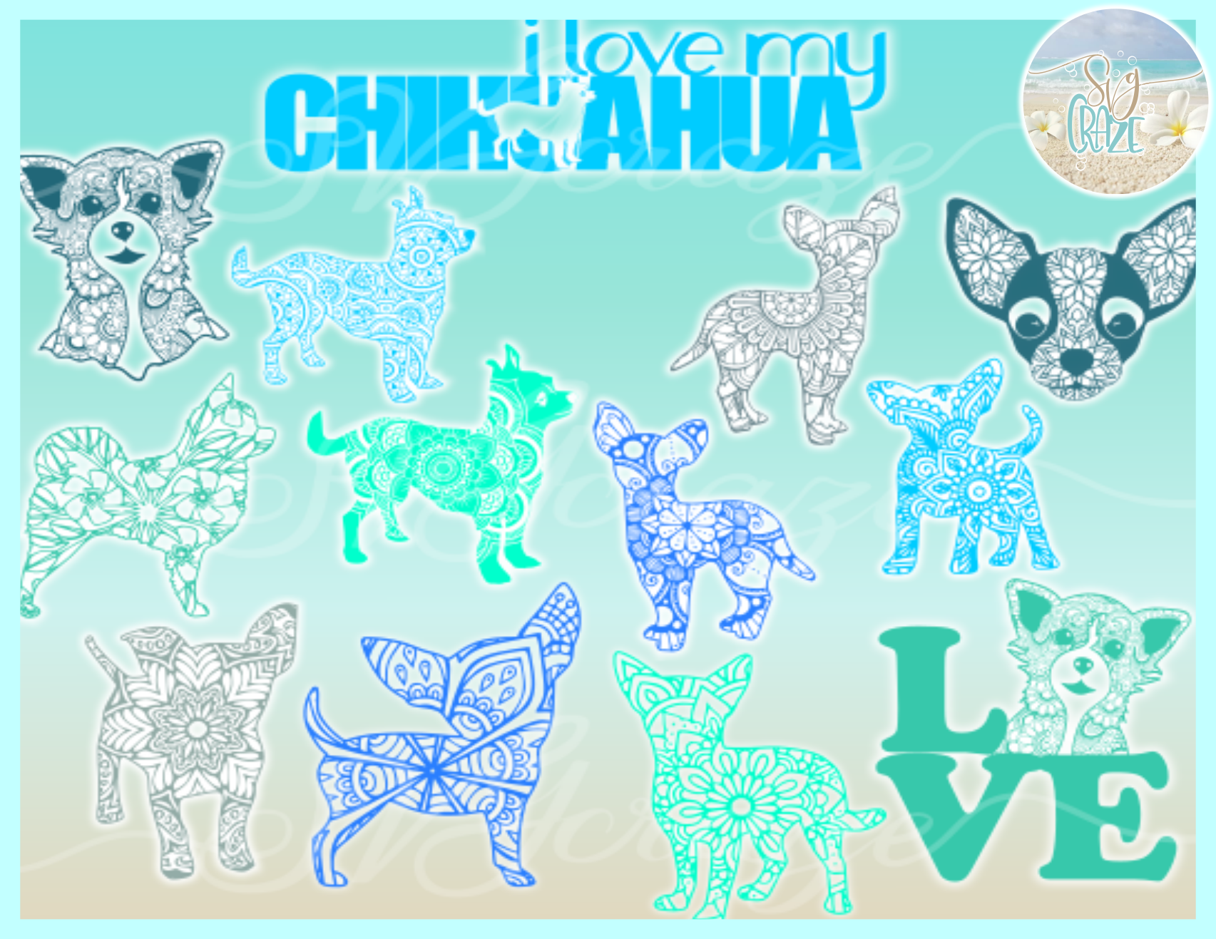 Download Chihuahua Mandala Zentangle Bundle SVG Eps Png PDF (103532) | SVGs | Design Bundles