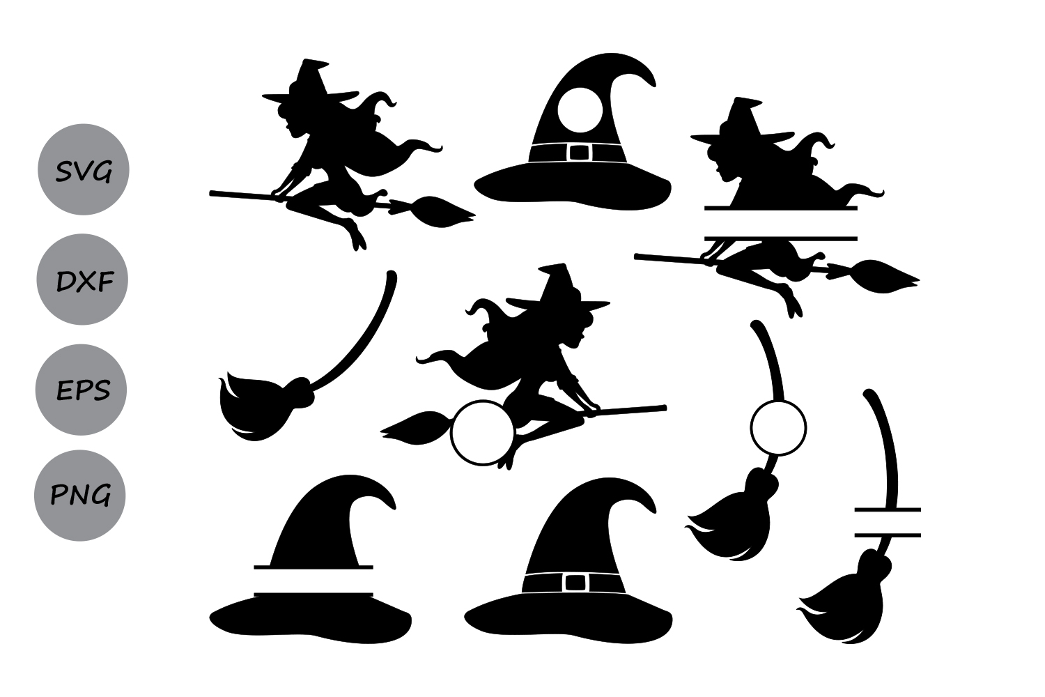 Witch SVG Files, halloween svg, witch monogram svg, witch hat svg