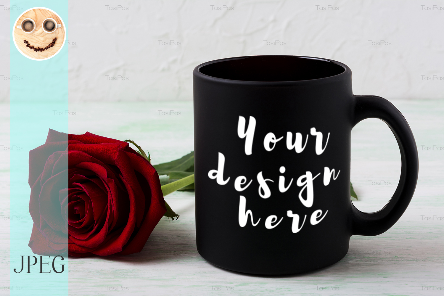 Download Black coffee mug mockup with red rose (320214) | Mock Ups ...