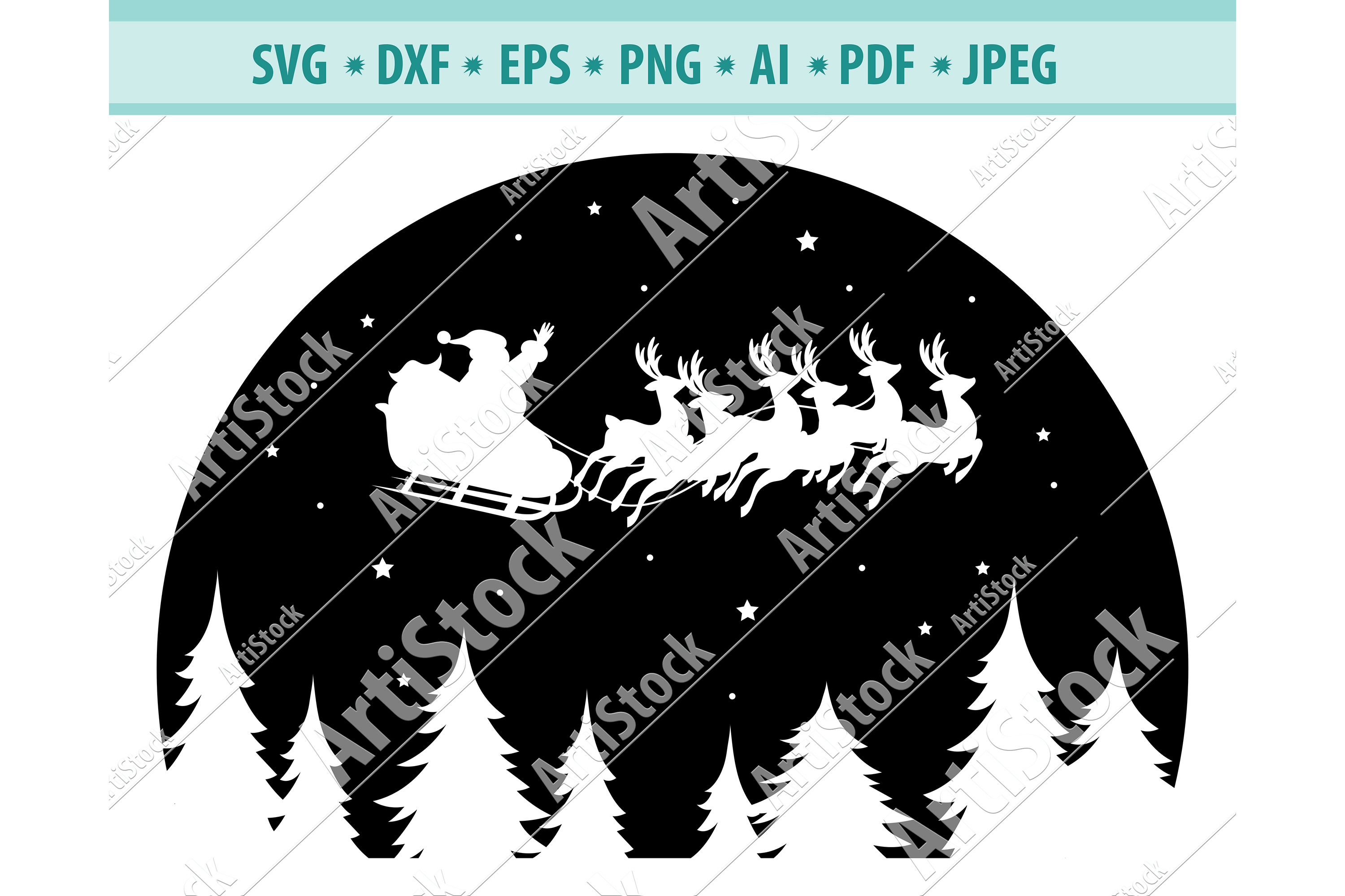 Christmas svg, Reindeer svg, Flying Santa Svg, Dxf, Png, Eps