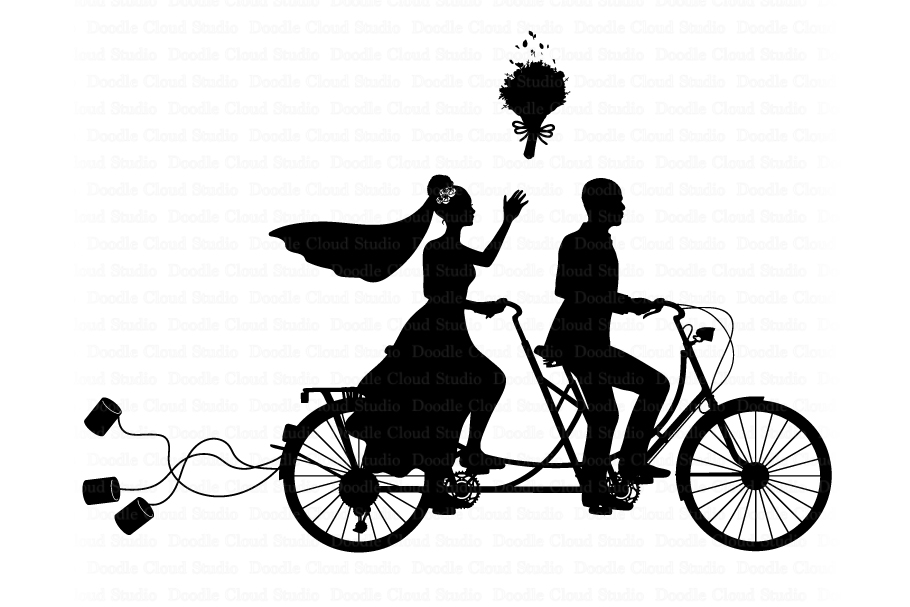 Wedding Tandem Bike Bride and Groom SVG, Black Couple SVG.