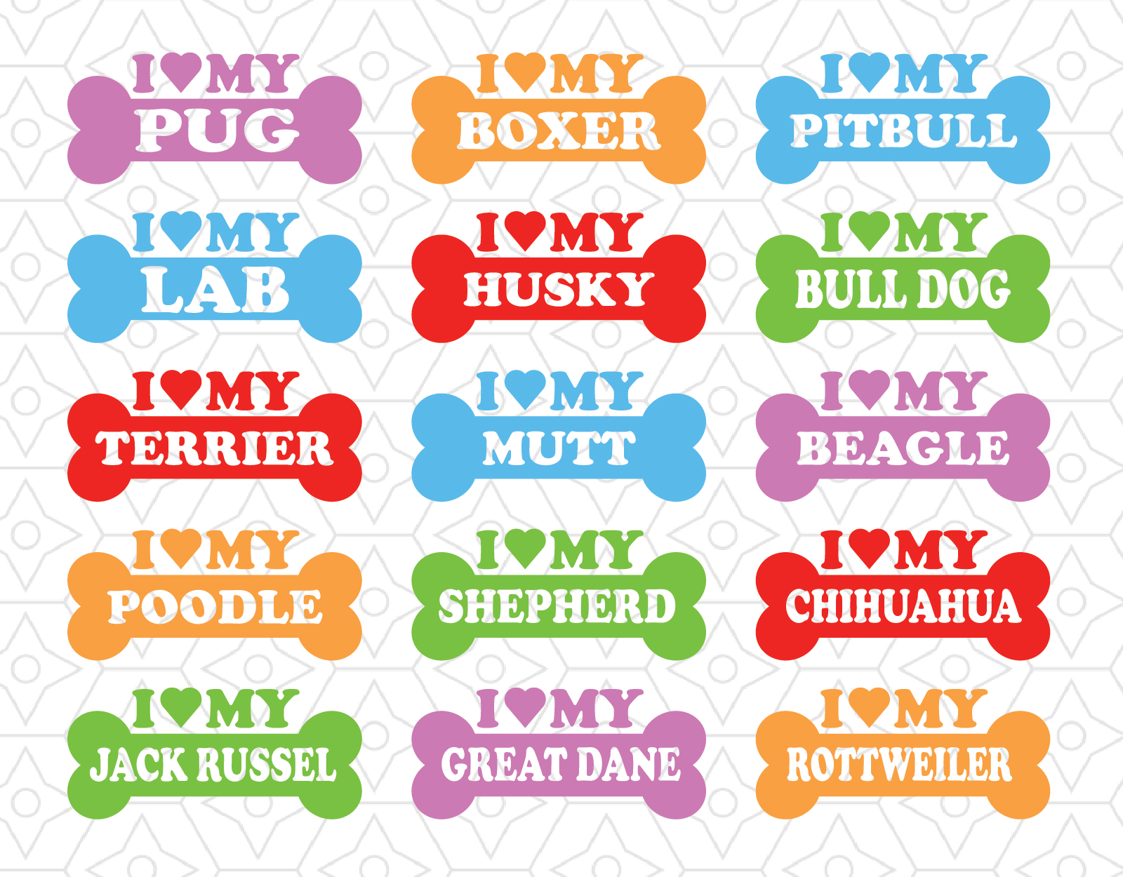 Download I Love My Dog Decal Collection, SVG, DXF and AI Vector Files for use with Cricut or Silhouette ...