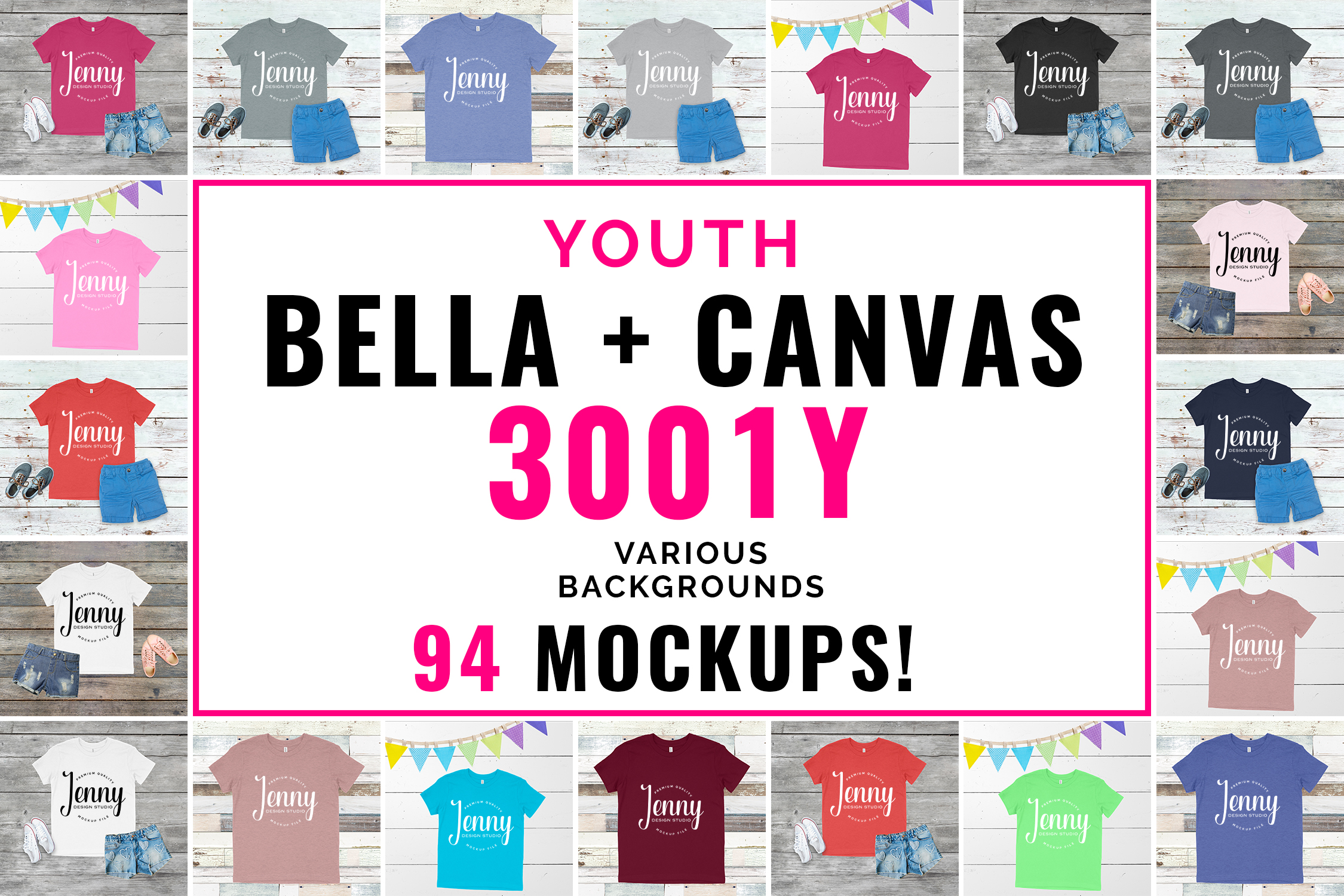 Download Bella Canvas 3001Y Youth Unisex Mockup Bundle (358519) | Mock Ups | Design Bundles