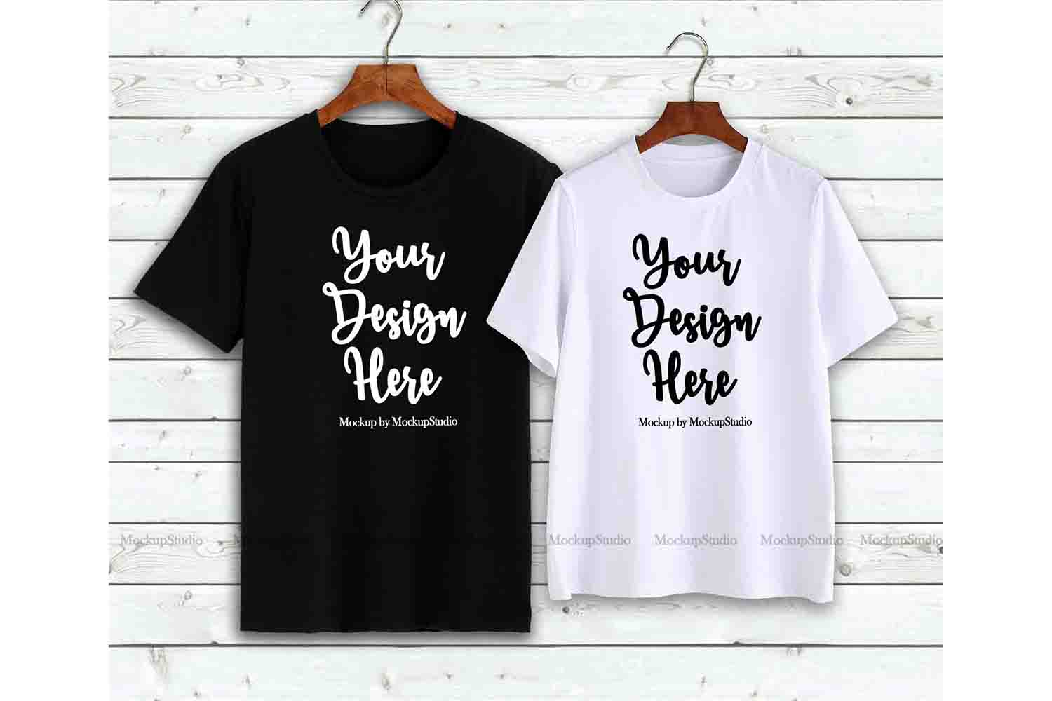 Couple T-Shirts Mockup, Matching Couples Shirts On Hangers