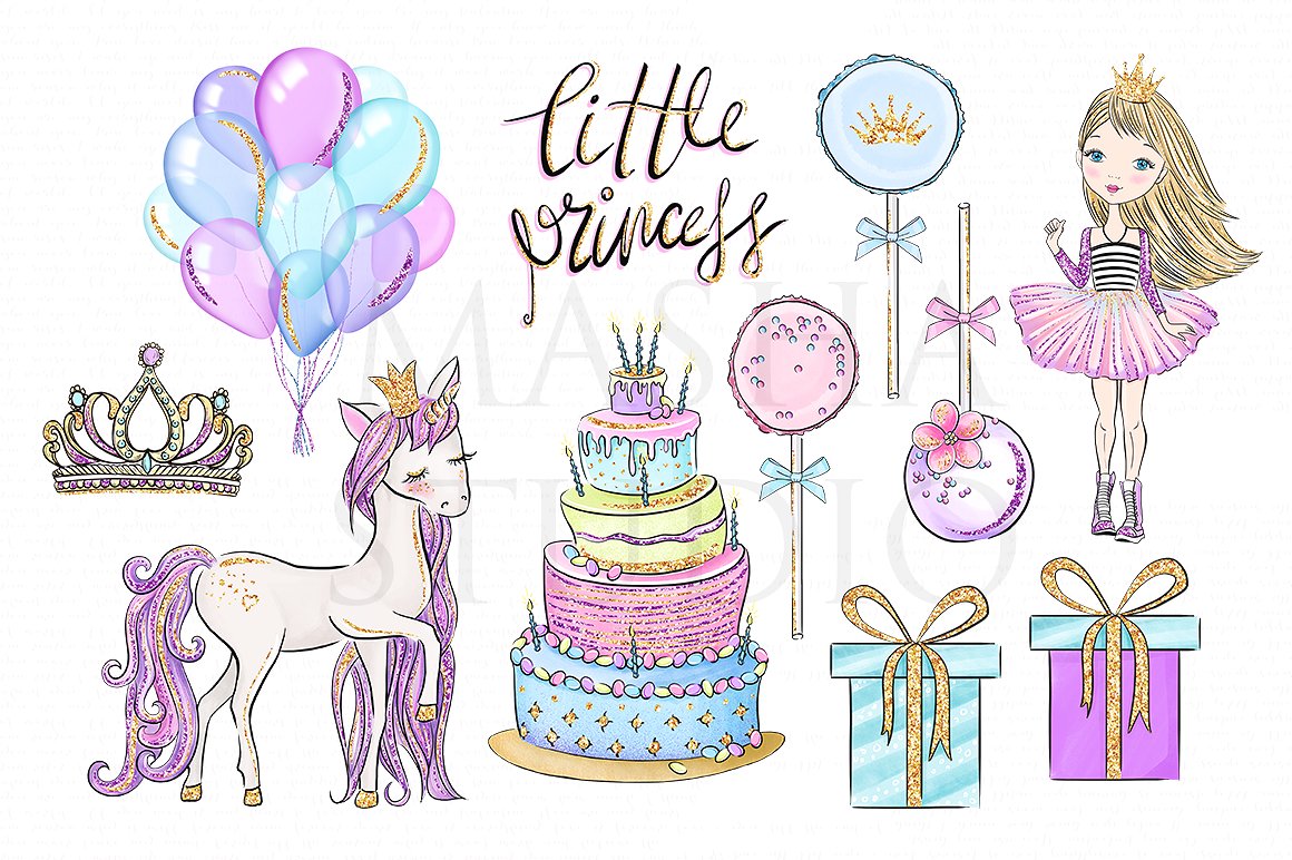 Princess Party Clipart 95850 Illustrations Design Bundles