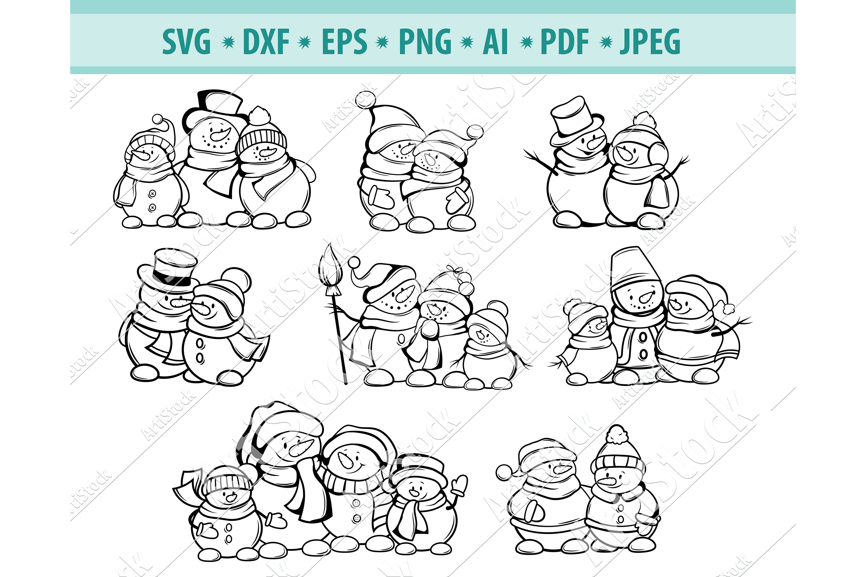 Download Snowman family SVG, Christmas svg, Let it Snow Png, Dxf, Eps (520949) | SVGs | Design Bundles
