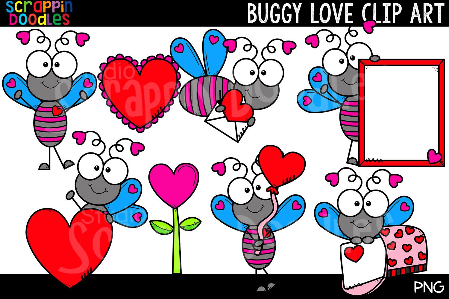 Buggy Love Valentine's Clip Art Cute Love Bugs (430679