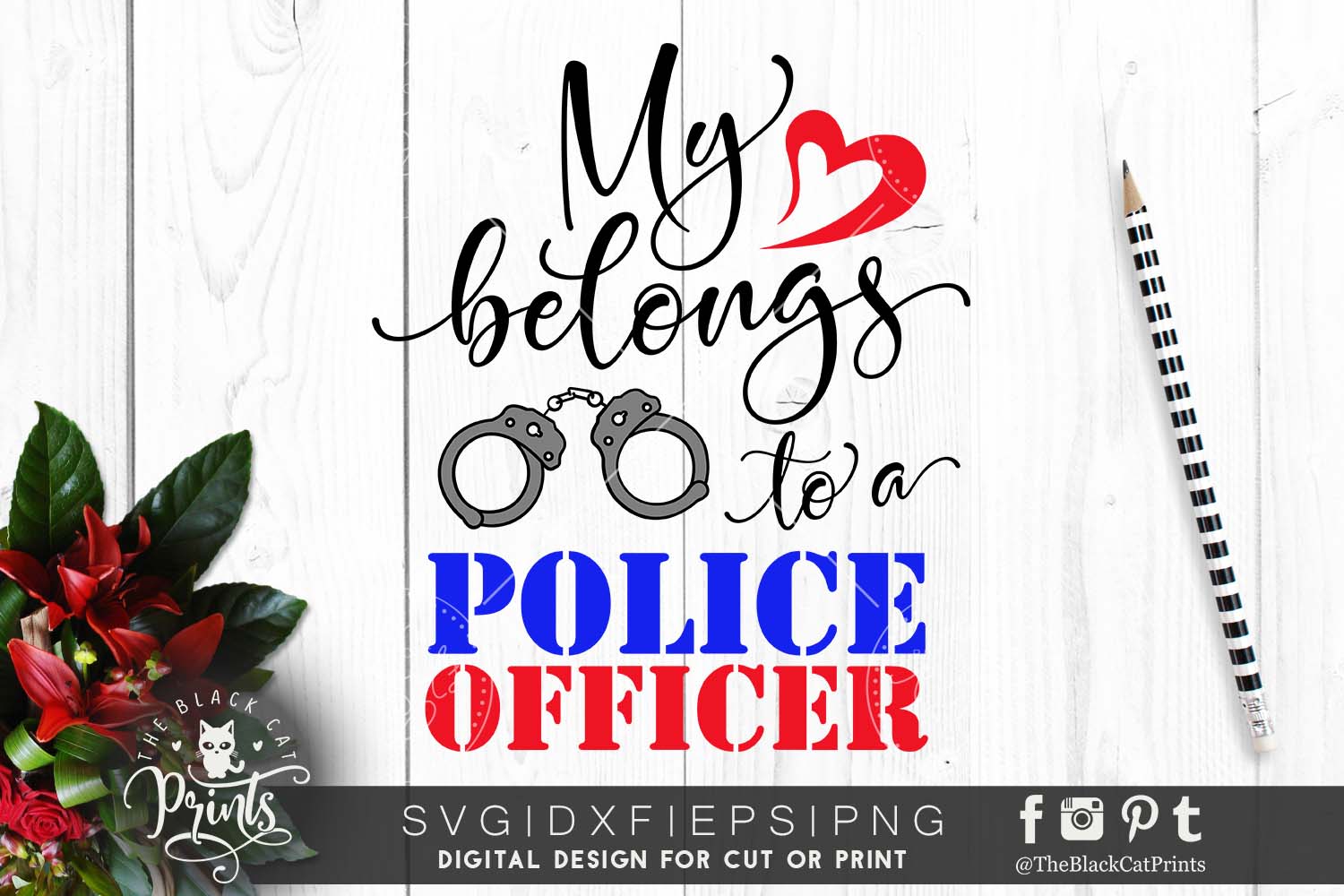 Download My heart belongs to a police officer SVG DXF PNG EPS ...