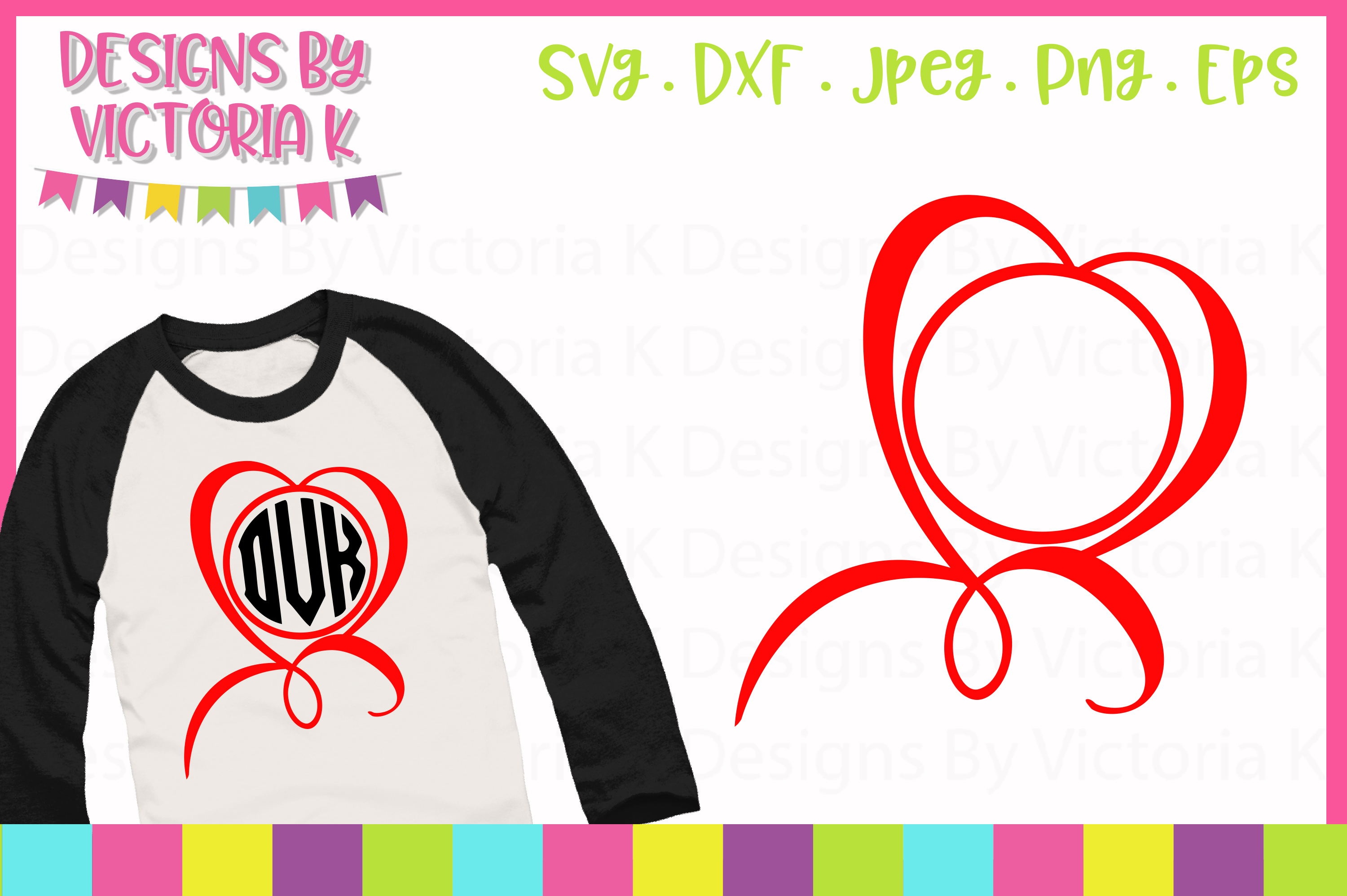 Decorative heart swirl monogram frame, SVG Cut File ...