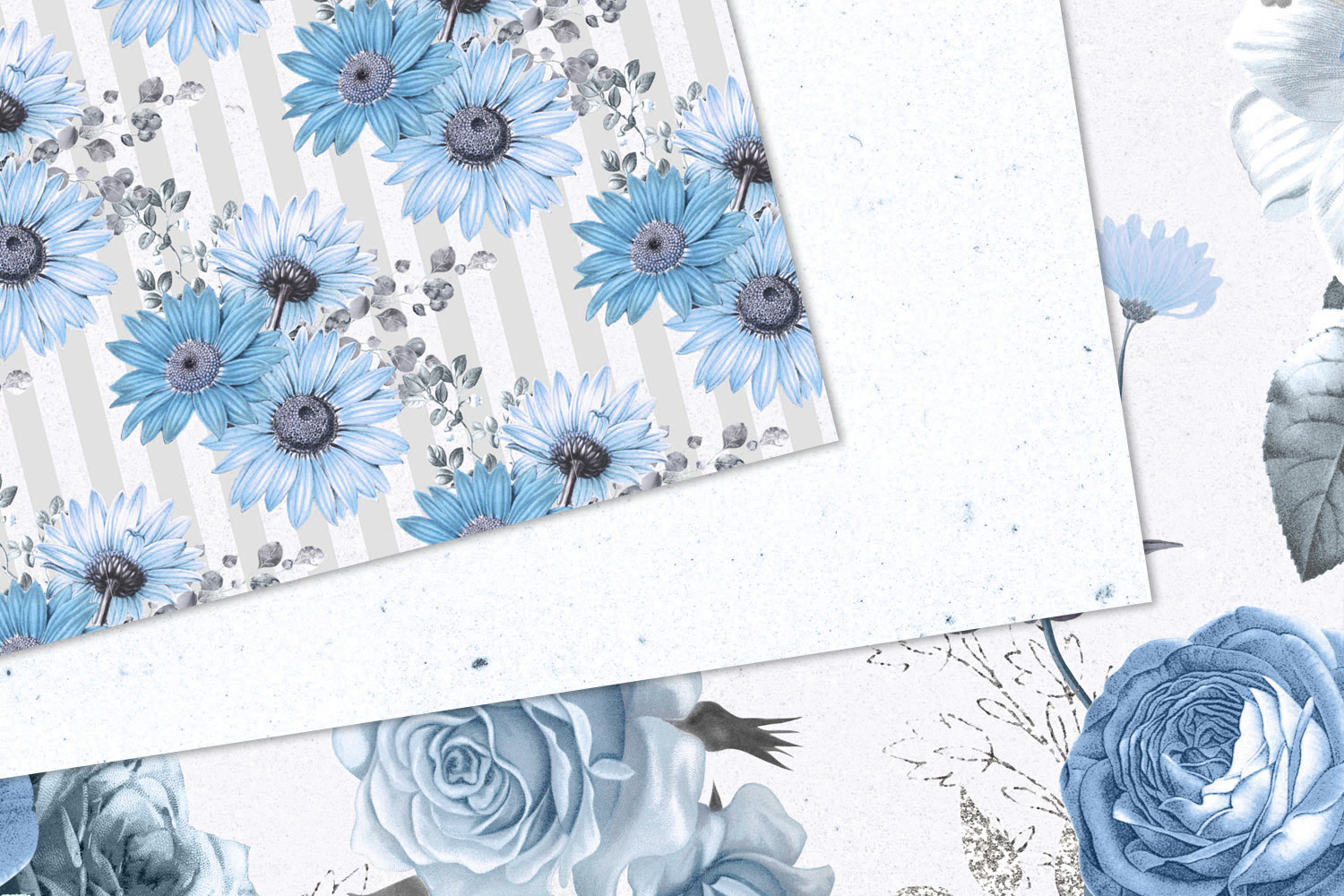 Blue Floral Digital Paper