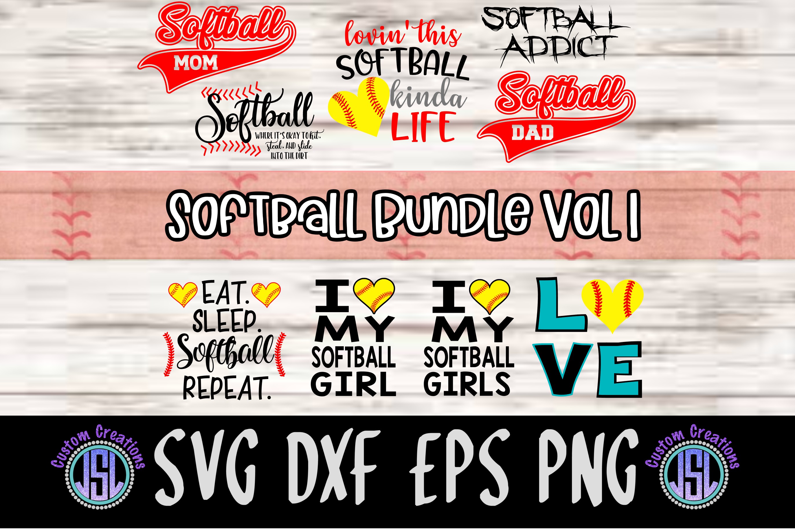 Softball Bundle Vol 1 Set Of 9 Svg Dxf Eps Png Cut Files 84864 Svgs Design Bundles