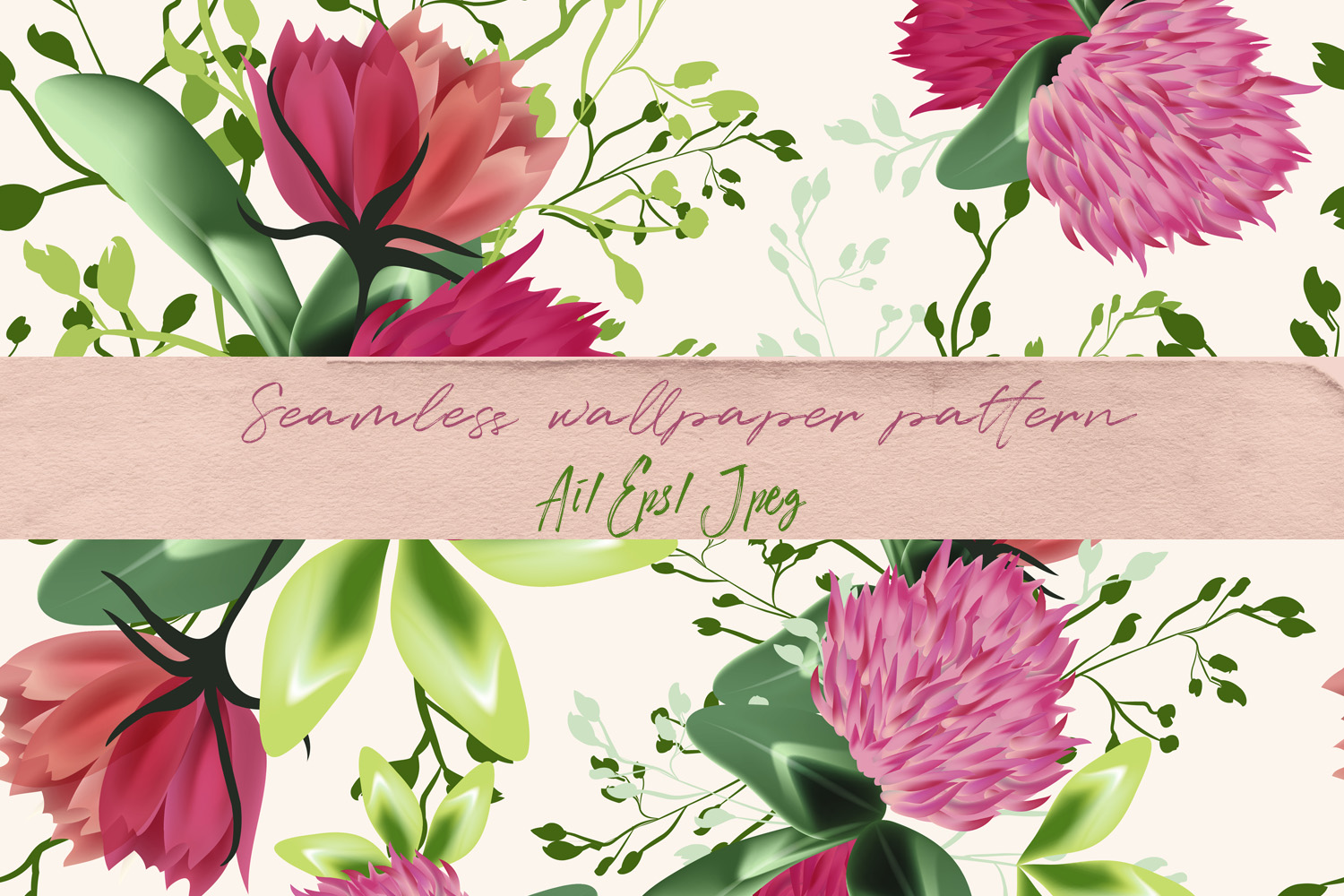 Download Beautiful floral vector pattern with rustic clover flowers