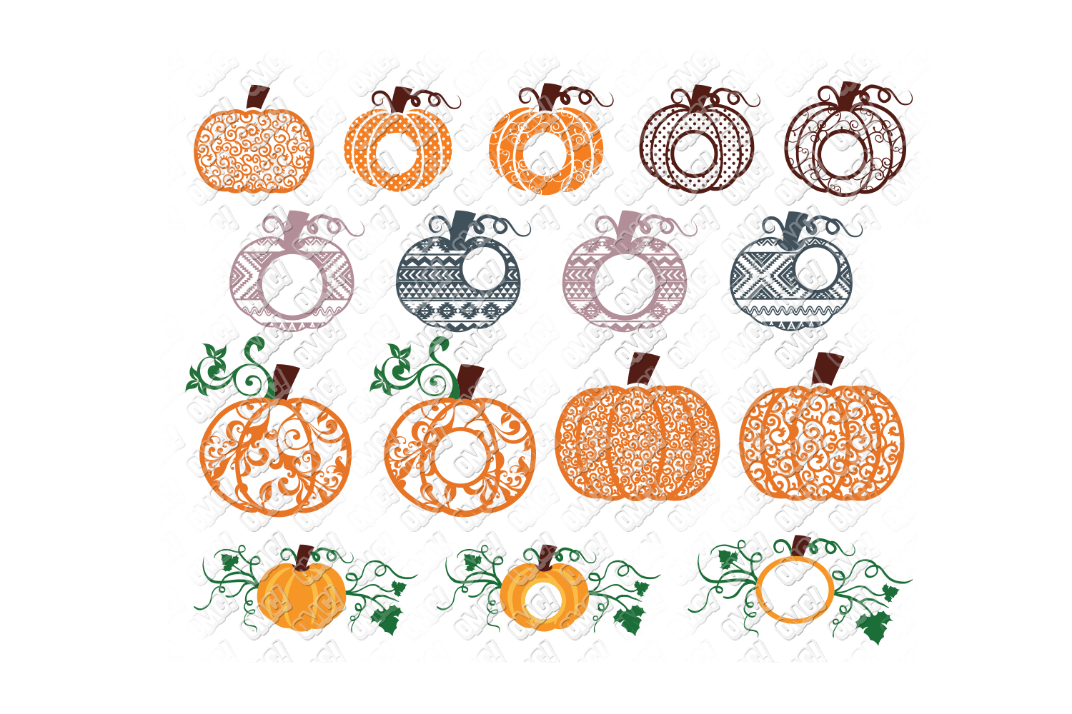 Pumpkin SVG Monogram Bundle in SVG, DXF, PNG, EPS, JPEG (119783) | Cut ...