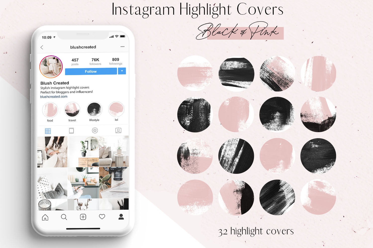 Pink & Black Instagram Highlight Cover Icons