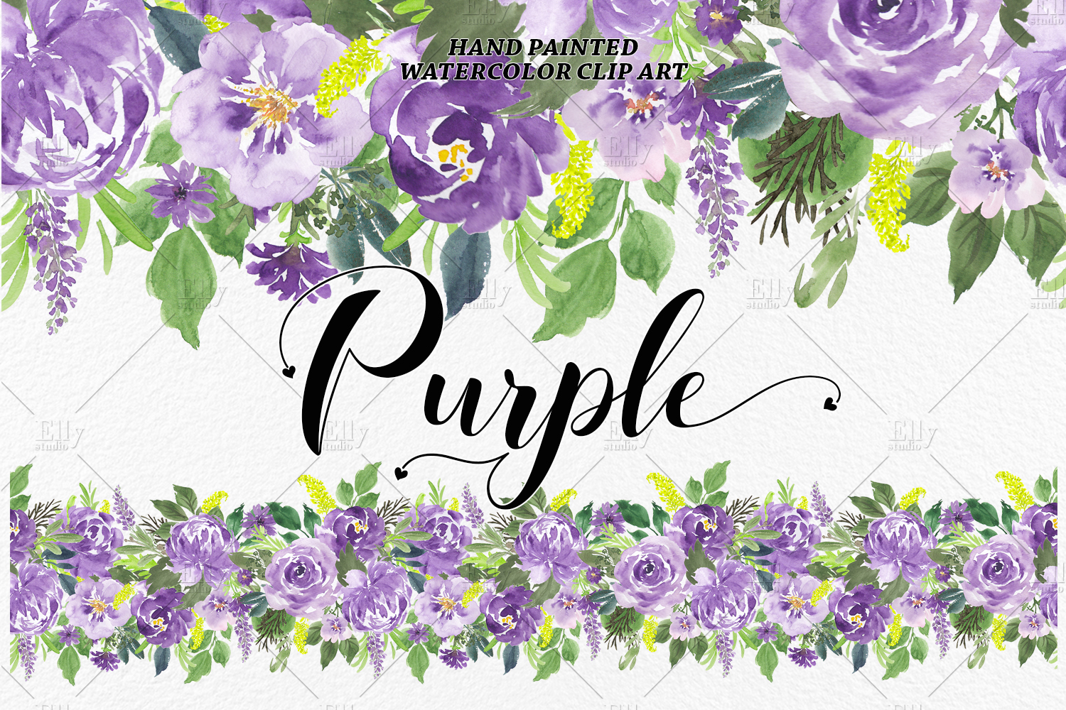 Purple Flowers Watercolor Clip Art (99571) | Illustrations | Design Bundles
