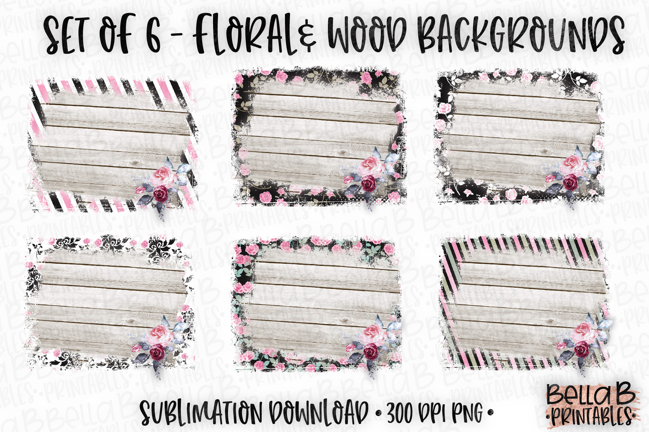 Download Floral Wood Sublimation Background Bundle, Grunge Backsplash