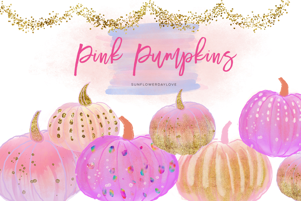 pink pumpkin clipart, Pink and Gold Pumpkins