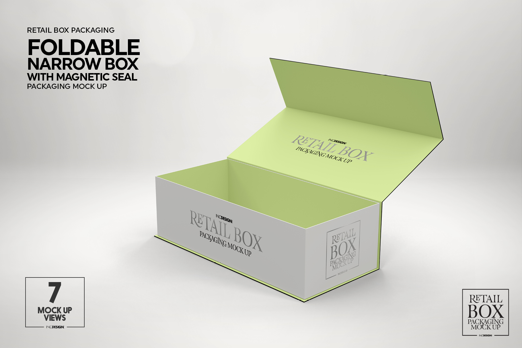 Download Foldable Narrow Retail Box Magnetic Seal Packaging Mockup