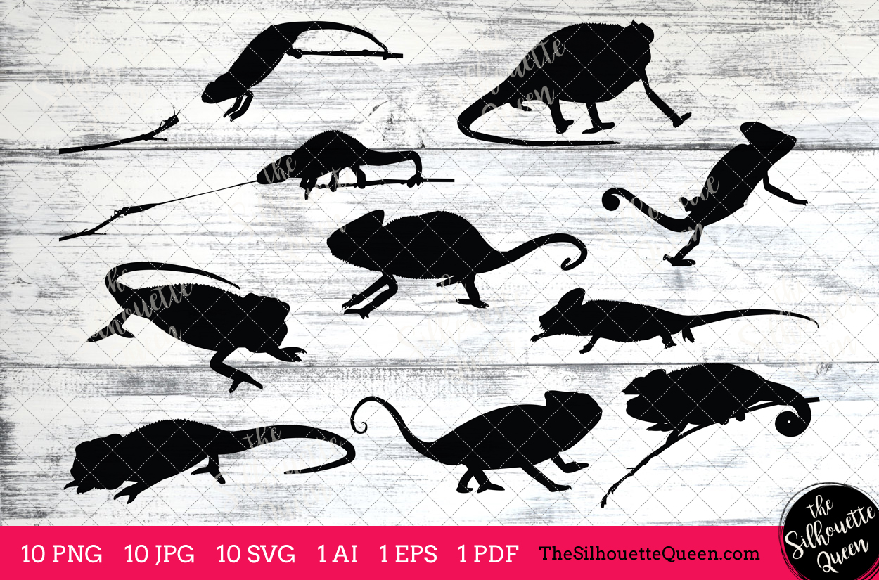 Chameleon Silhouettes Clipart Clip Art(AI, EPS, SVGs, JPGs, PNGs, PDF), Chameleon Clip Art ...