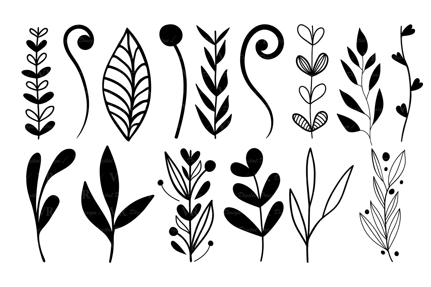 Wreaths Clipart, Hand drawn black design elements, Digital wreath