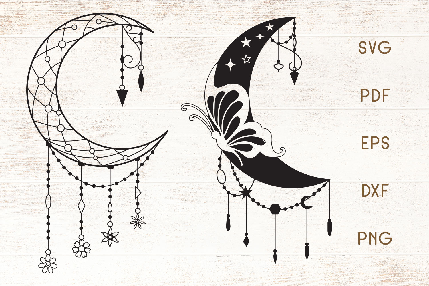 Download Decorative Moon Zentangle - Butterfly Moon Zentangle - SVG (462047) | SVGs | Design Bundles