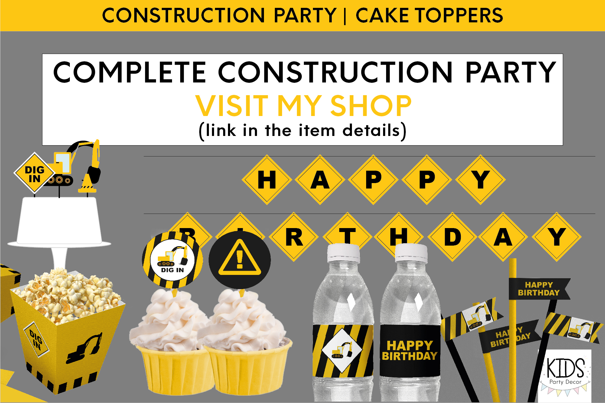Construction Cake Topper Free Printable