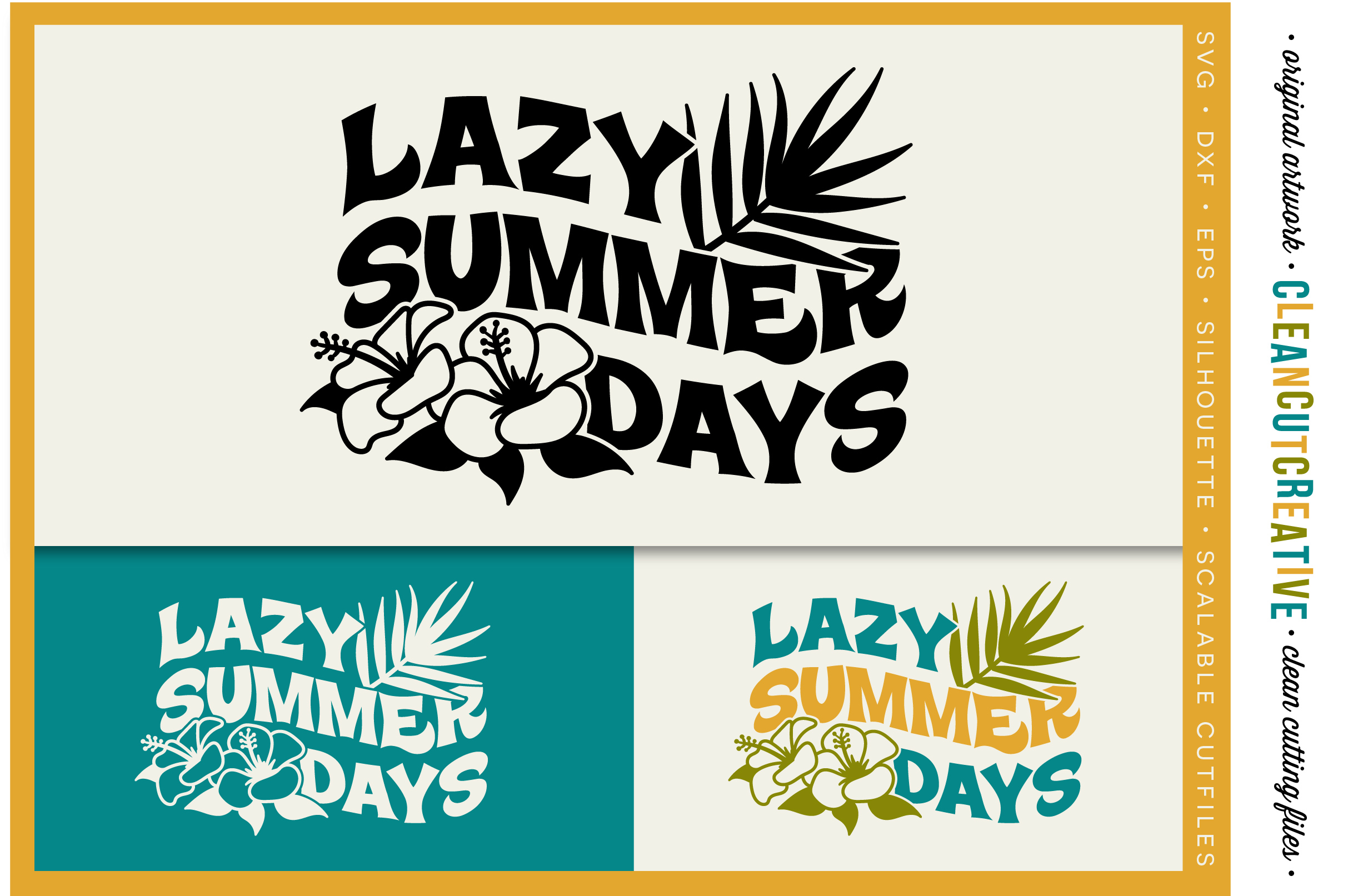 Download Lazy Summer Days - tropical design with hibiscus flowers - SVG DXF EPS PNG - Cricut & Silhouette