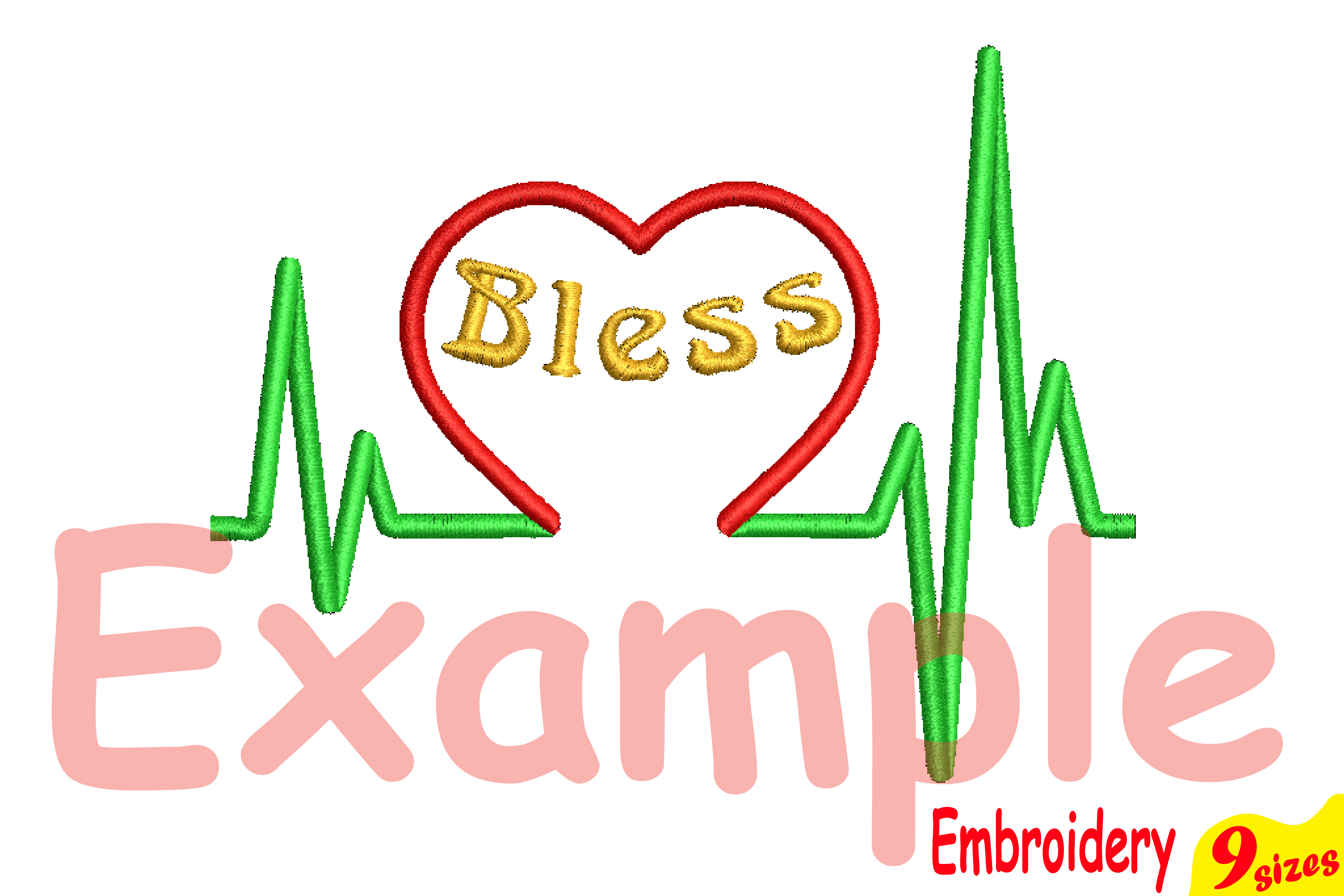 Heart Pulse Line Embroidery Design Machine Instant Download Commercial