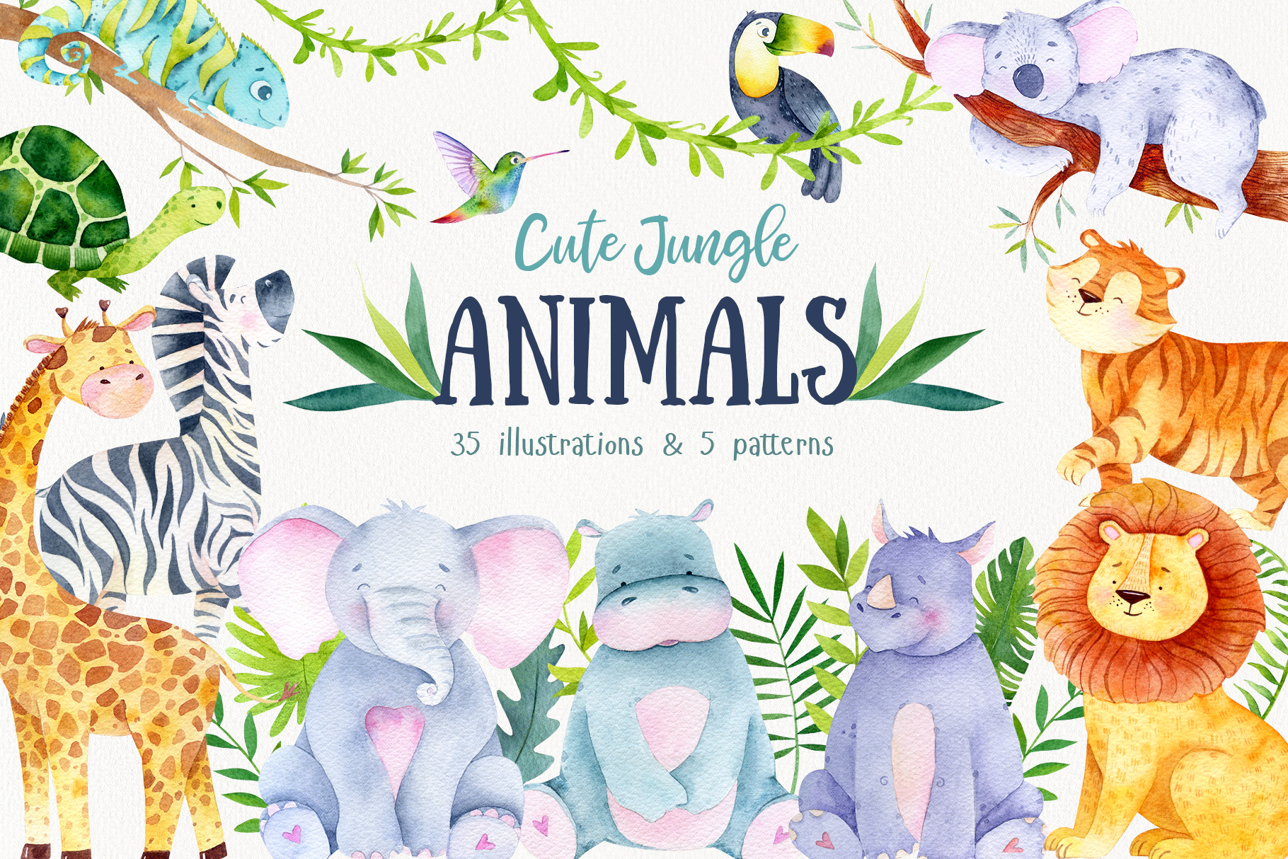 Watercolor Jungle Animals