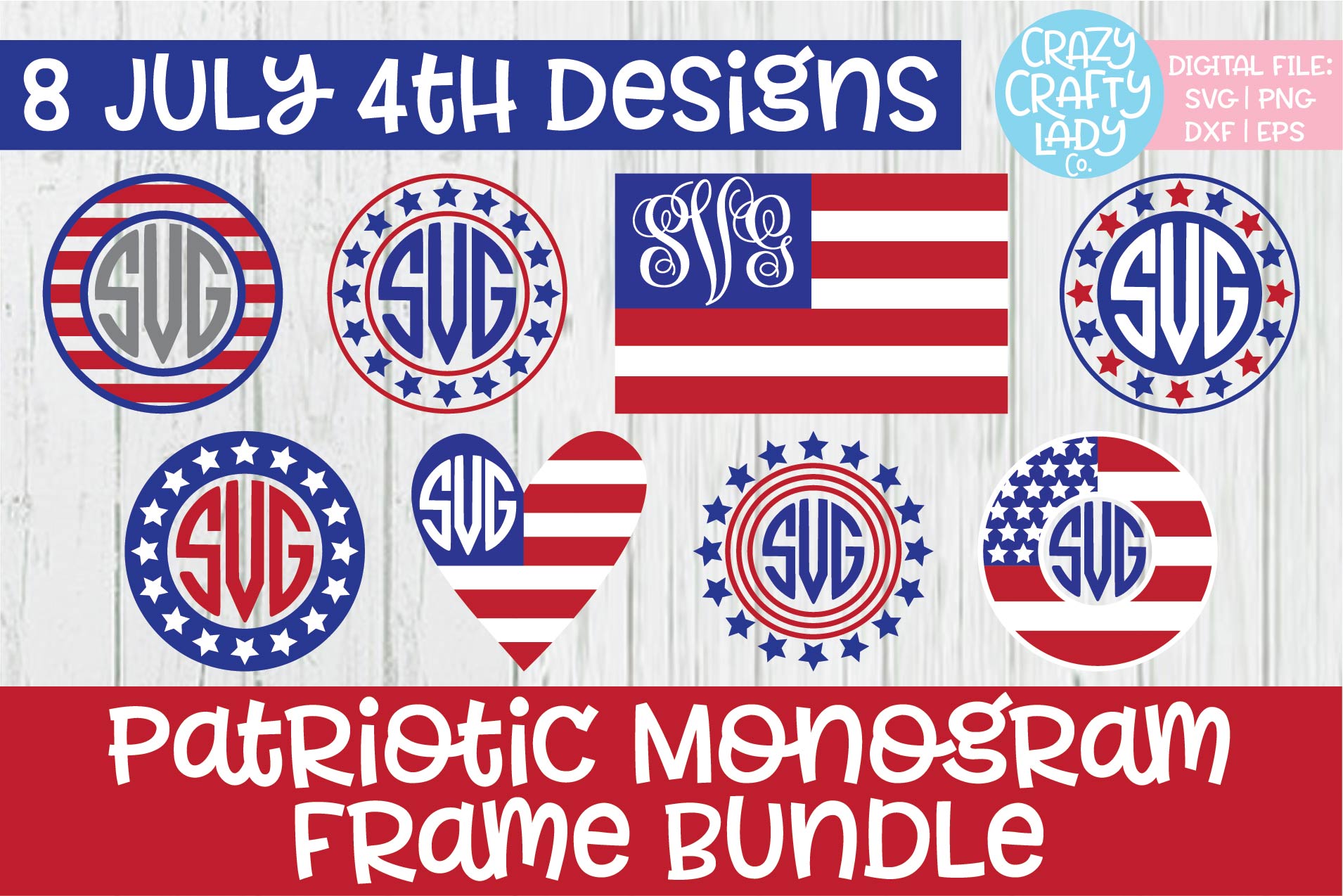 Patriotic Monogram Frame SVG DXF EPS PNG Cut File Bundle (265249) | Cut