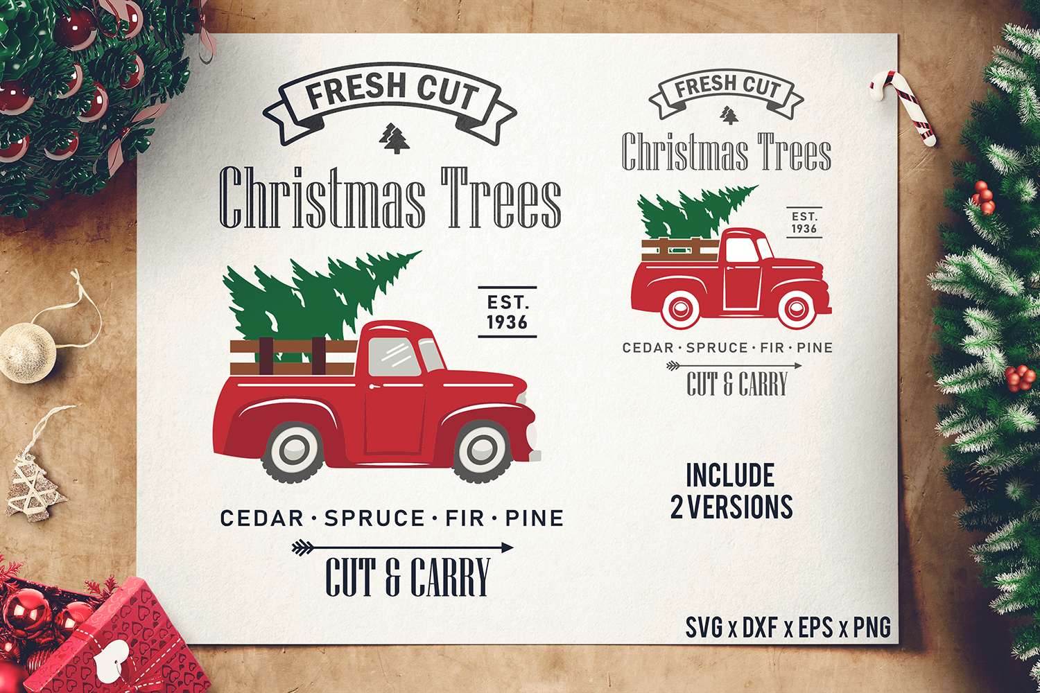 Download Christmas Tree Truck SVG - Red Tree Truck Sign SVG cut files