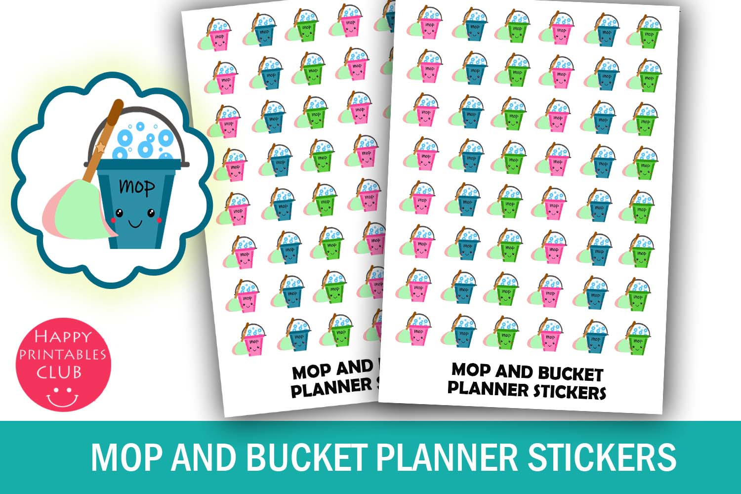 Mop and Bucket Planner Stickers House Chore Stickers (145045) Stickers Design Bundles
