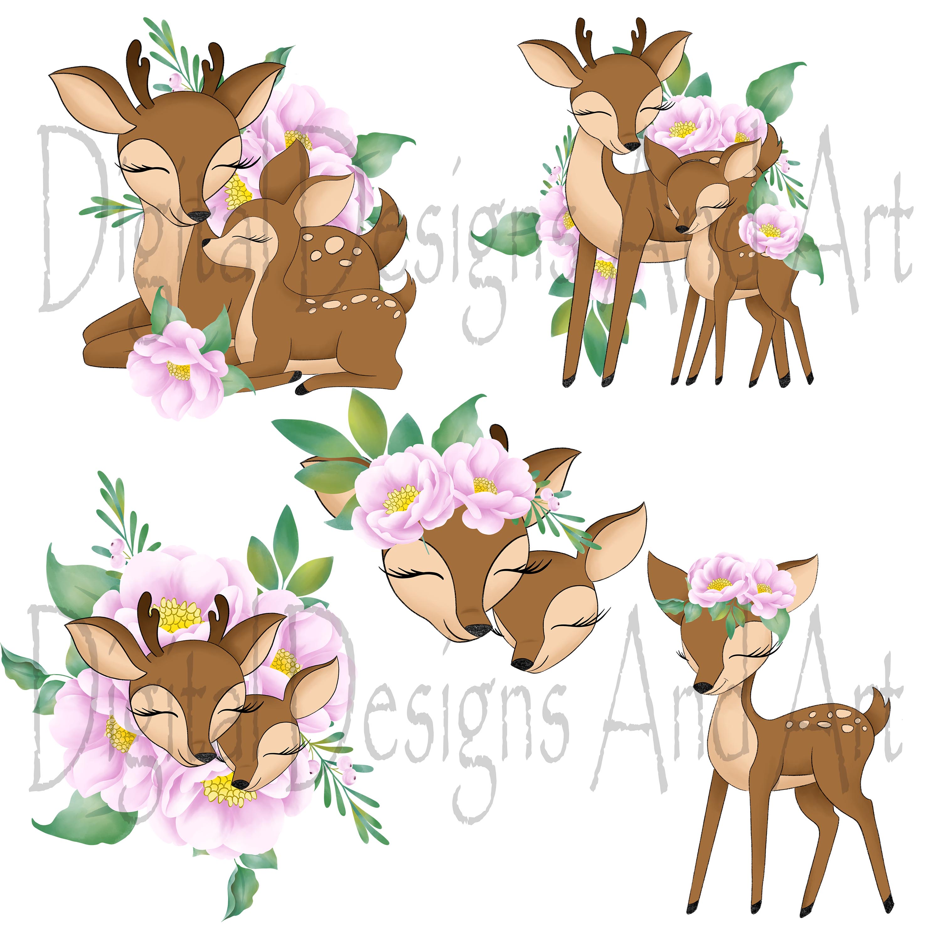 Download Baby and mama deer clipart