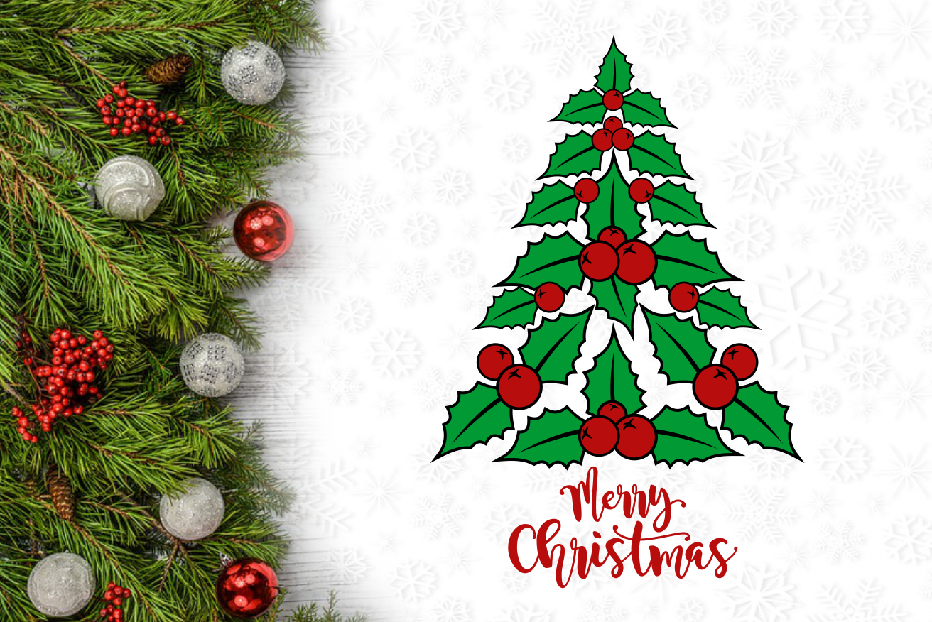 Holly Berry Christmas Tree Svg Design