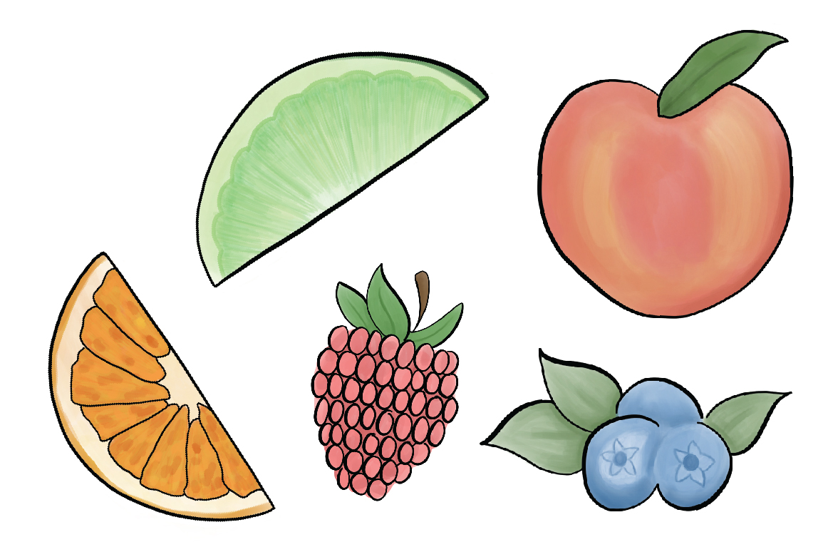 Hand Drawn Fruit Illustrations, PNG Files