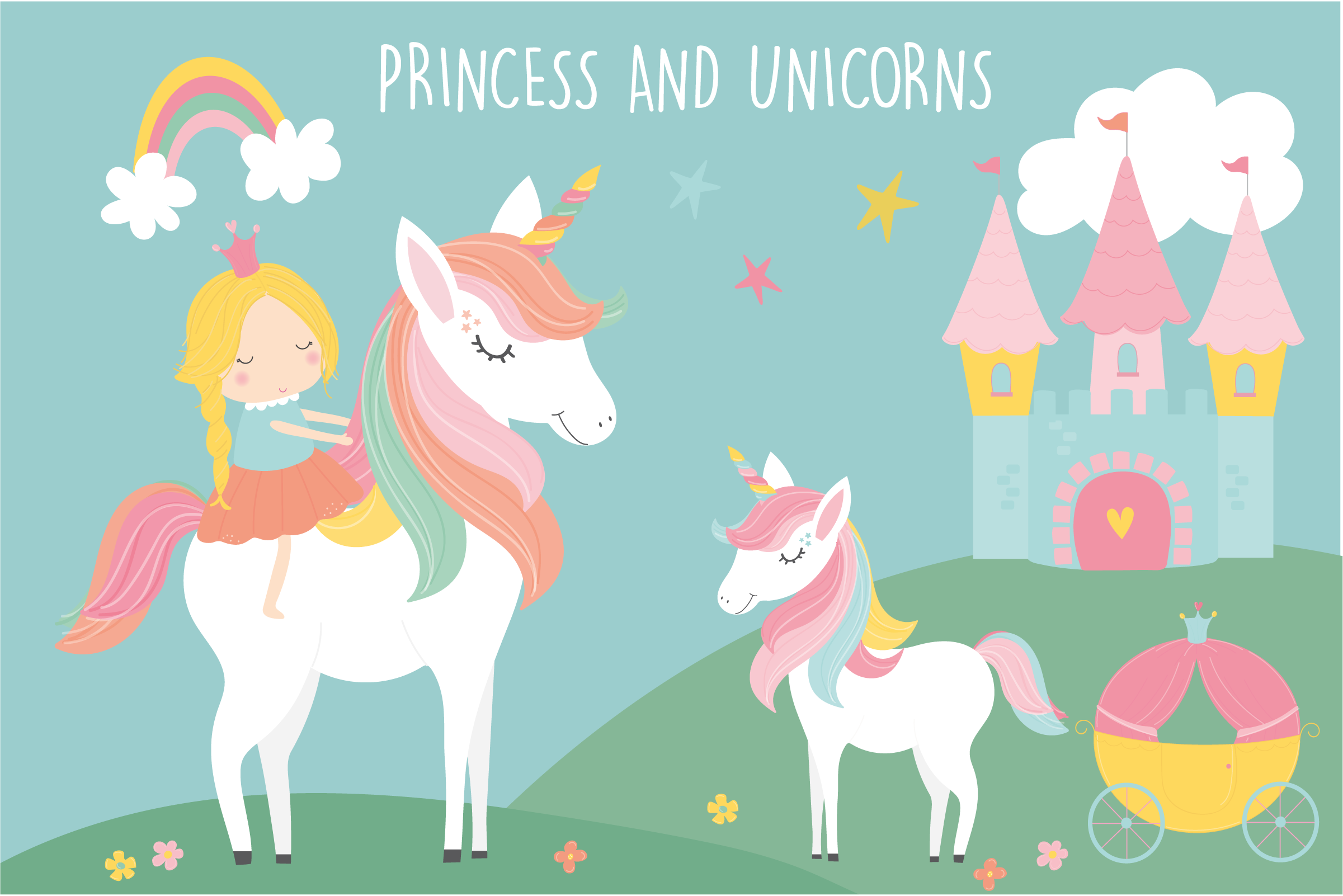 Princess And Unicorn Clipart 252955 Illustrations Design Bundles