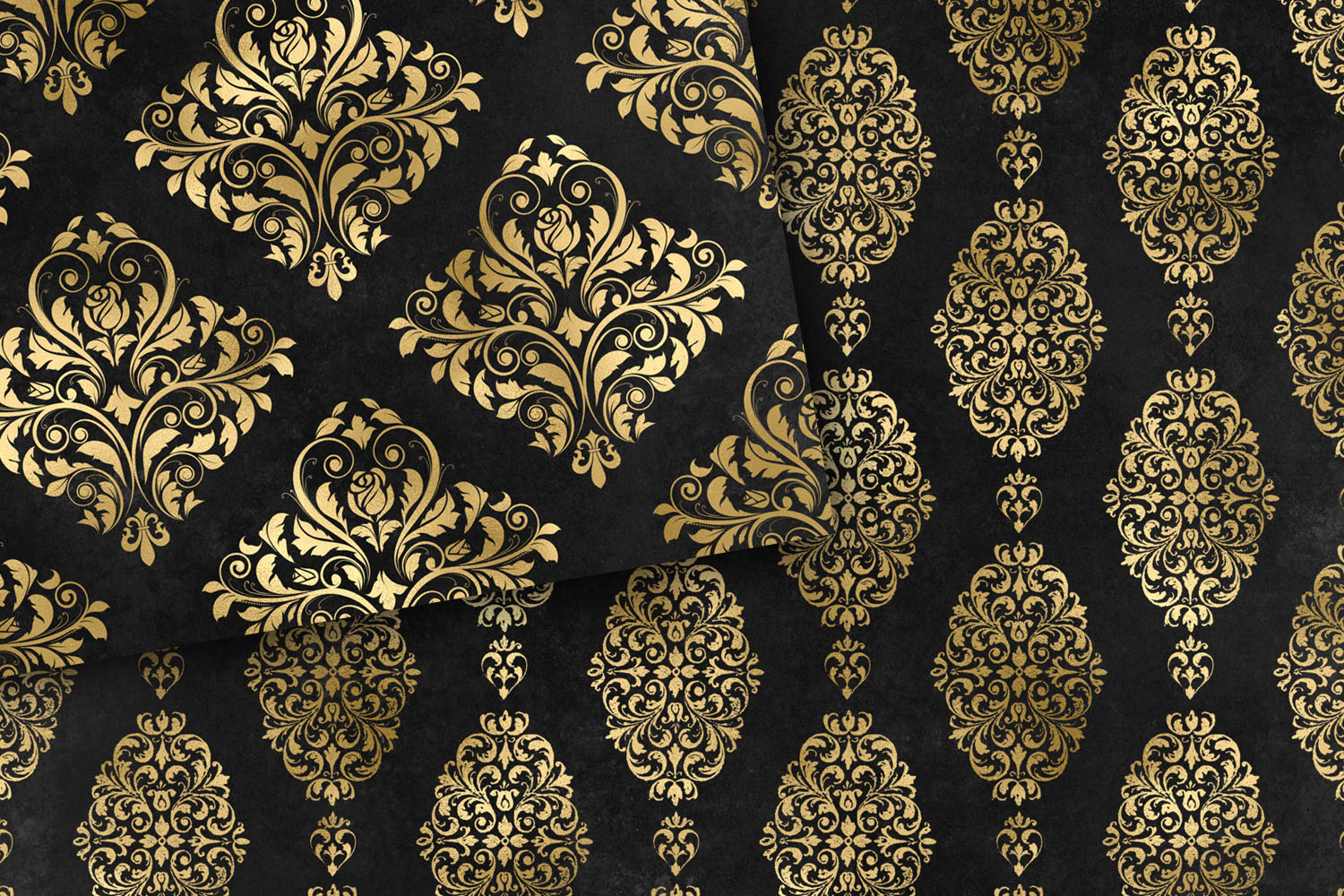 Black and Gold Damask Digital Paper