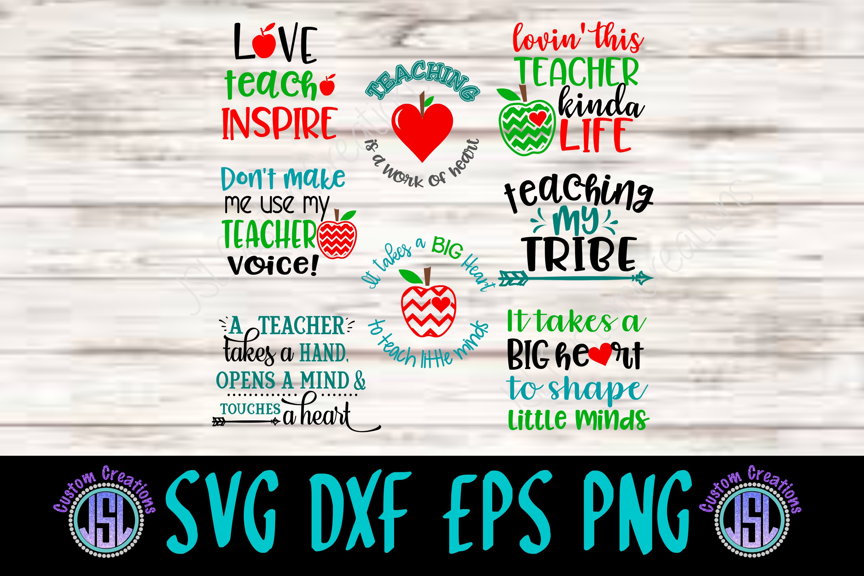 Download Teacher Bundle Set of 8 | SVG DXF EPS PNG Digital Cut Files