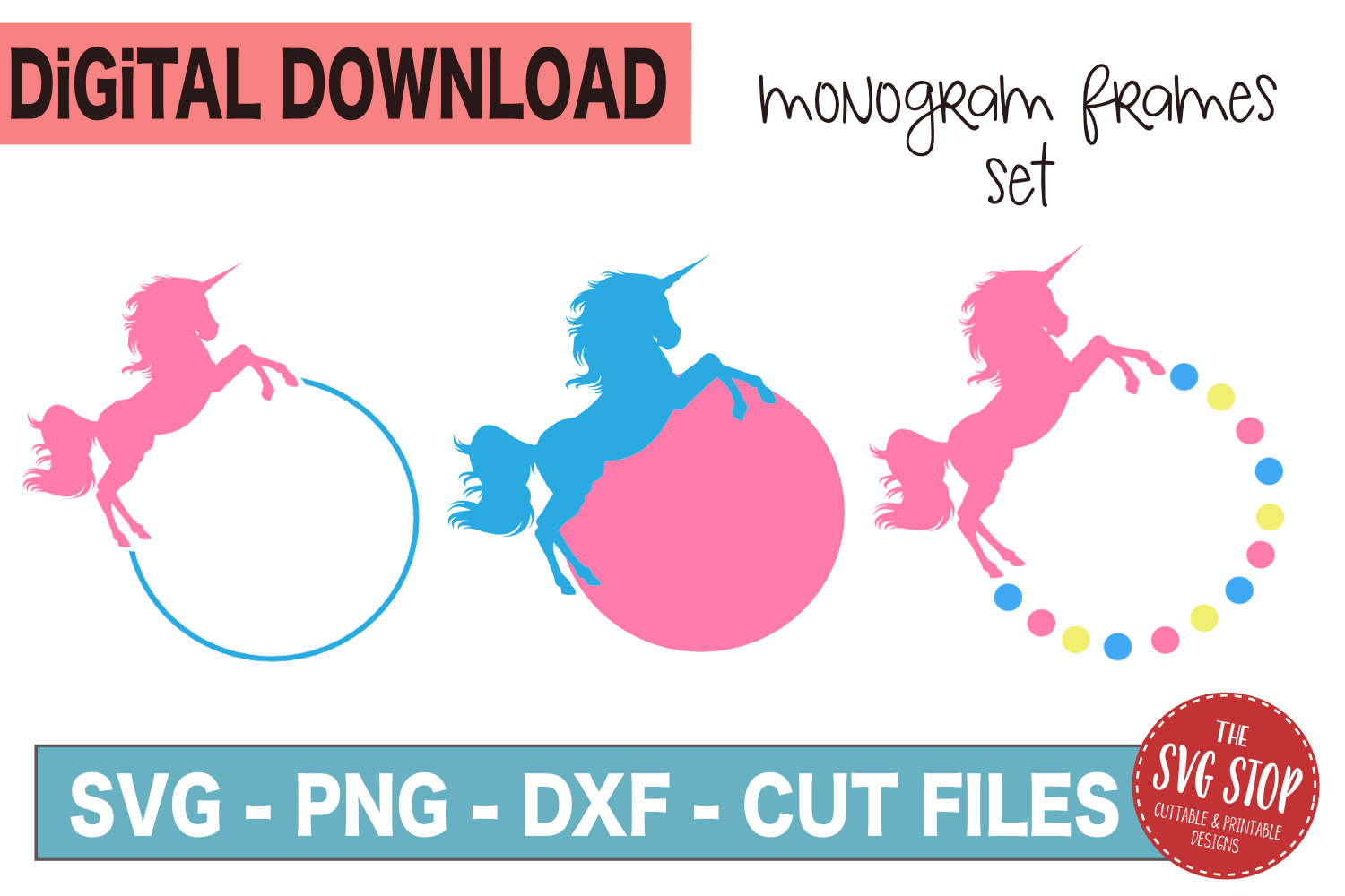 Download Unicorn Monogram Frames -SVG, PNG, DXF