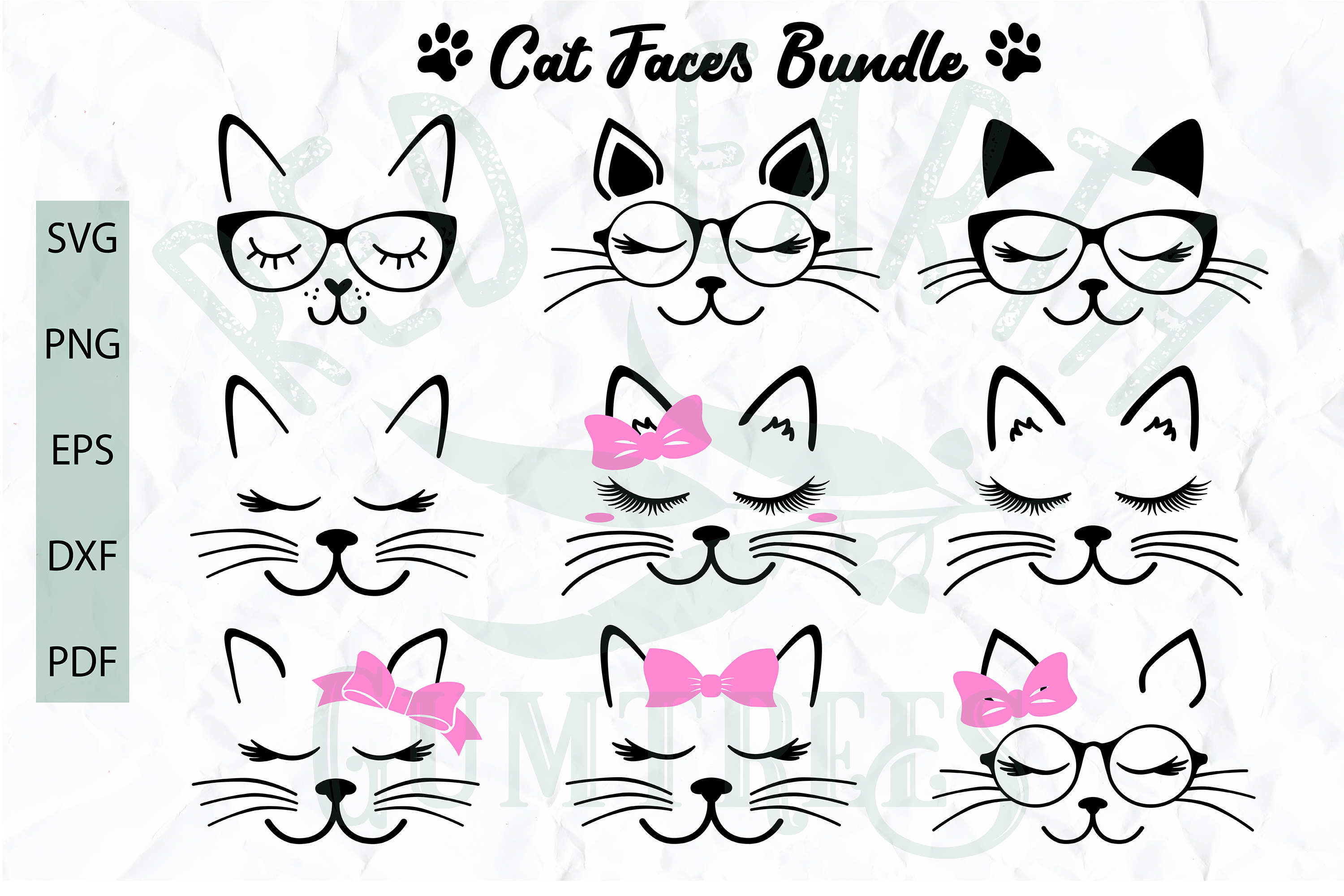 Cat Faces with lashes and glasses cut file in SVG format