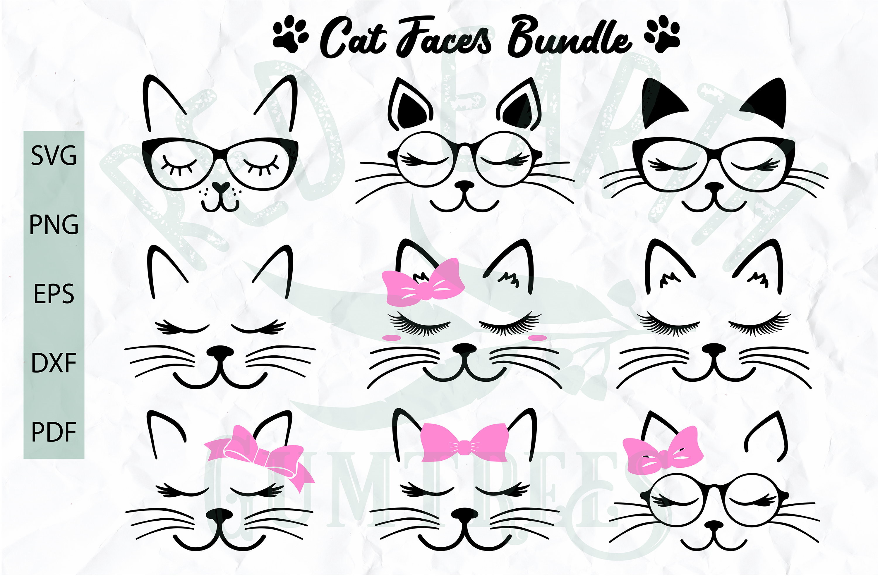 Download Cat Faces with lashes and glasses cut file in SVG format