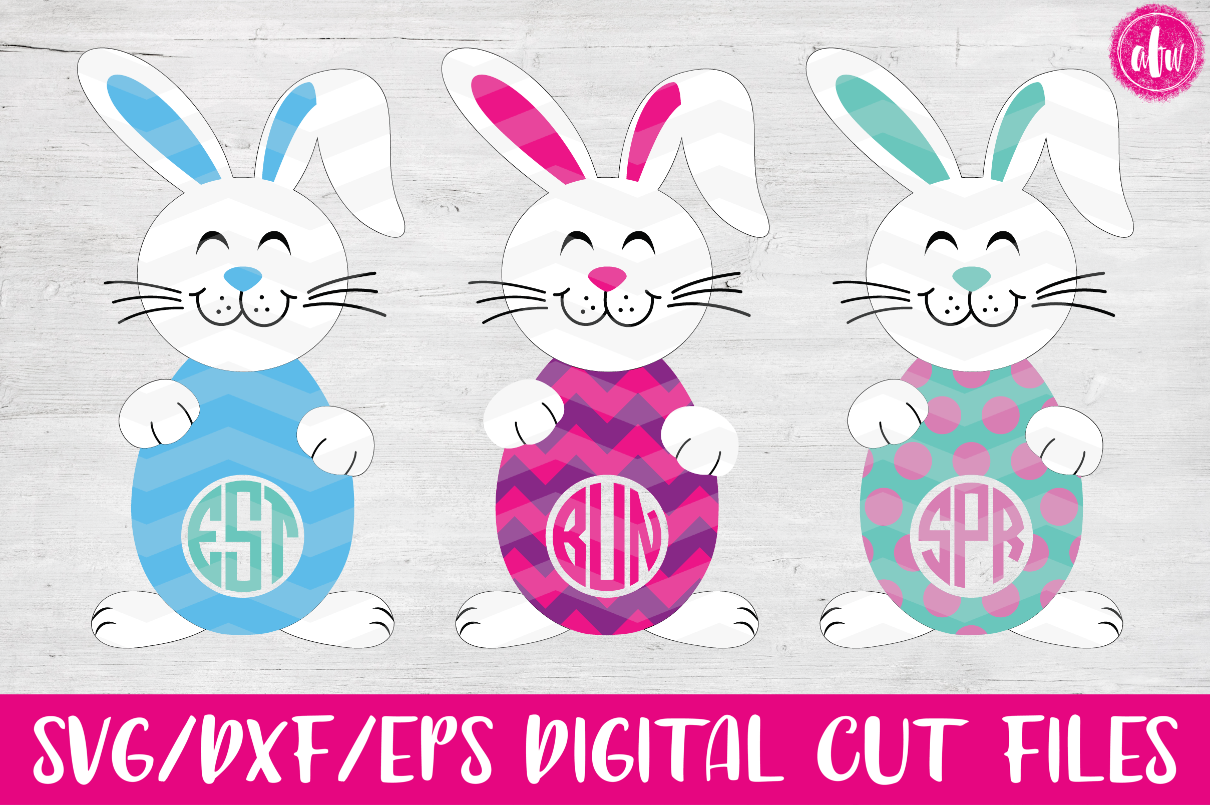 Download Monogram Easter Bunny Eggs- SVG, DXF, EPS Cut Files