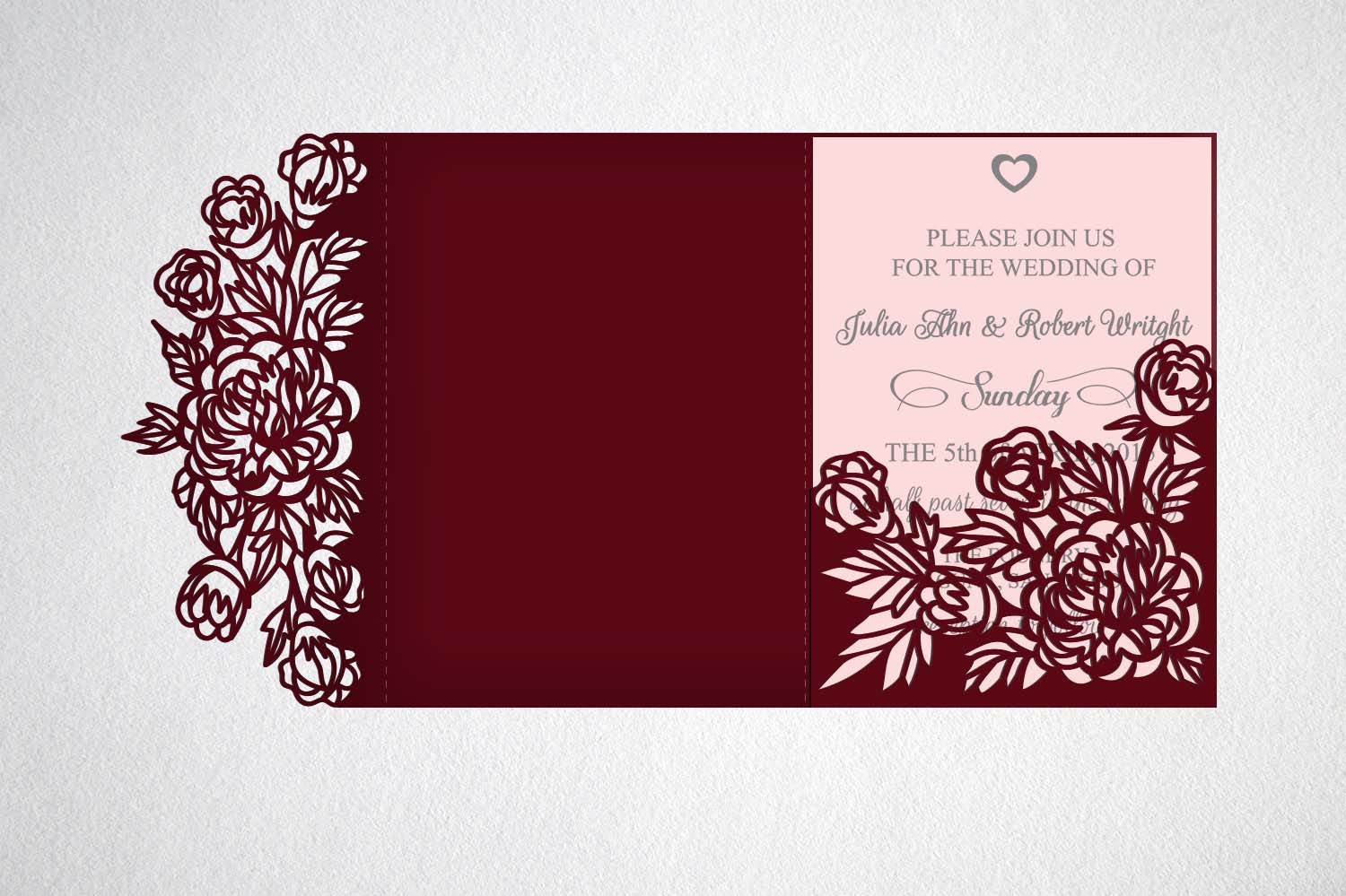 tri fold wedding invitation, svg dxf laser cut template