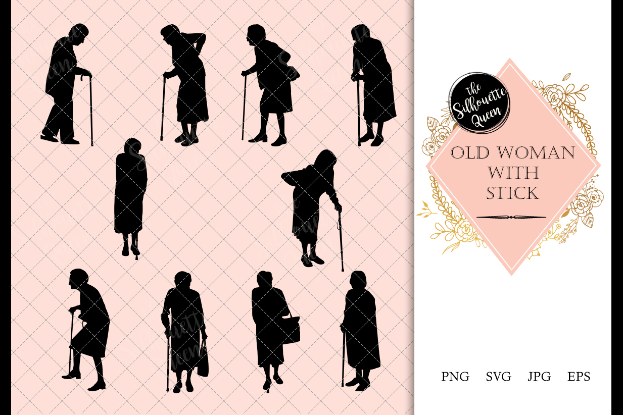 Download Old Woman Silhouette, Old Woman Clipart, SVG, cut file, cric (138871) | Illustrations | Design ...